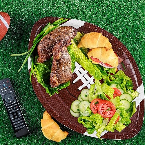 Miniatura 6 de durony 100 platos de papel de fútbol desechables con forma de fútbol, suministros para fiestas de fútbol, bandejas de servir para juegos deportivos,