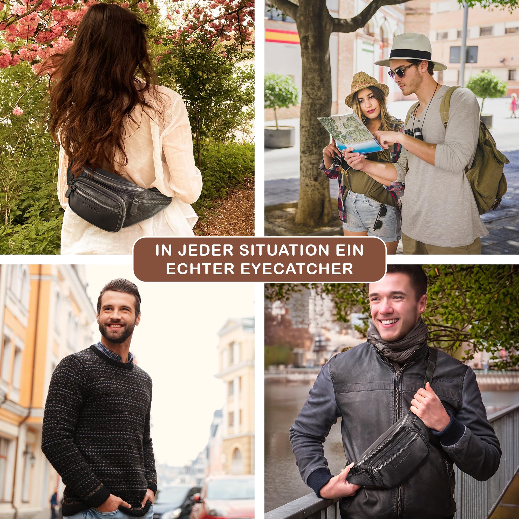 STILORD große Leder-Bauchtasche Cognac - Vintage Gürteltasche für Herren, Damen & Kinder - Retro Hüfttasche für Jogging, Festival, Urlaub Caspar