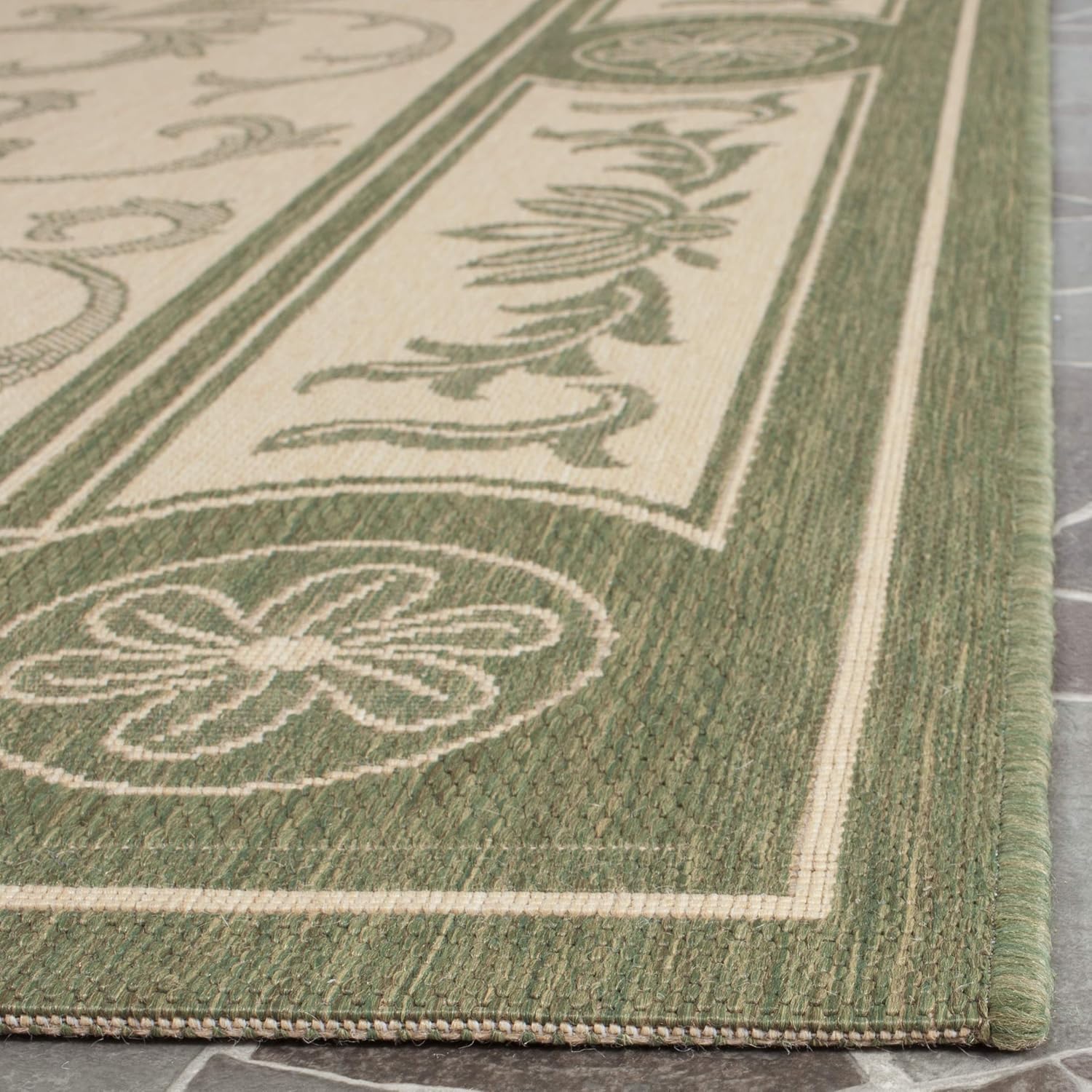 SAFAVIEH Washable Rug Outdoor Courtyard Collection - 2'7" x 5', Natural & Olive, Non-Shedding & Easy Cleaning, Ideal for Patio, Backyard, Mudroom (CY2829-1E01)