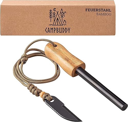 Camp Buddy - Kit de inicio de fuego de bambú, pedernal de magnesio grande y acero para tu equipo de mochilero de Bushcraft, supervivencia, camping y