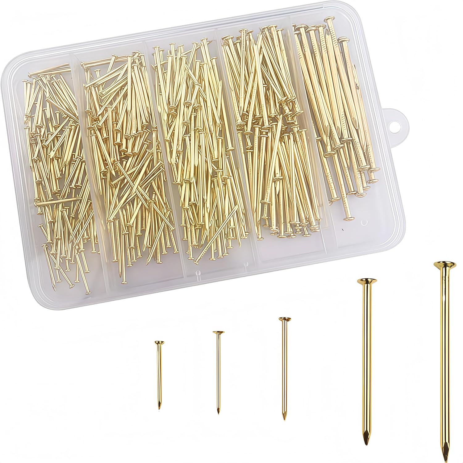 400pcs Premium Hardware Nails Assortment Kit，Good Hardness Picture Hanging Nails,Wall Nails，5 Sizes