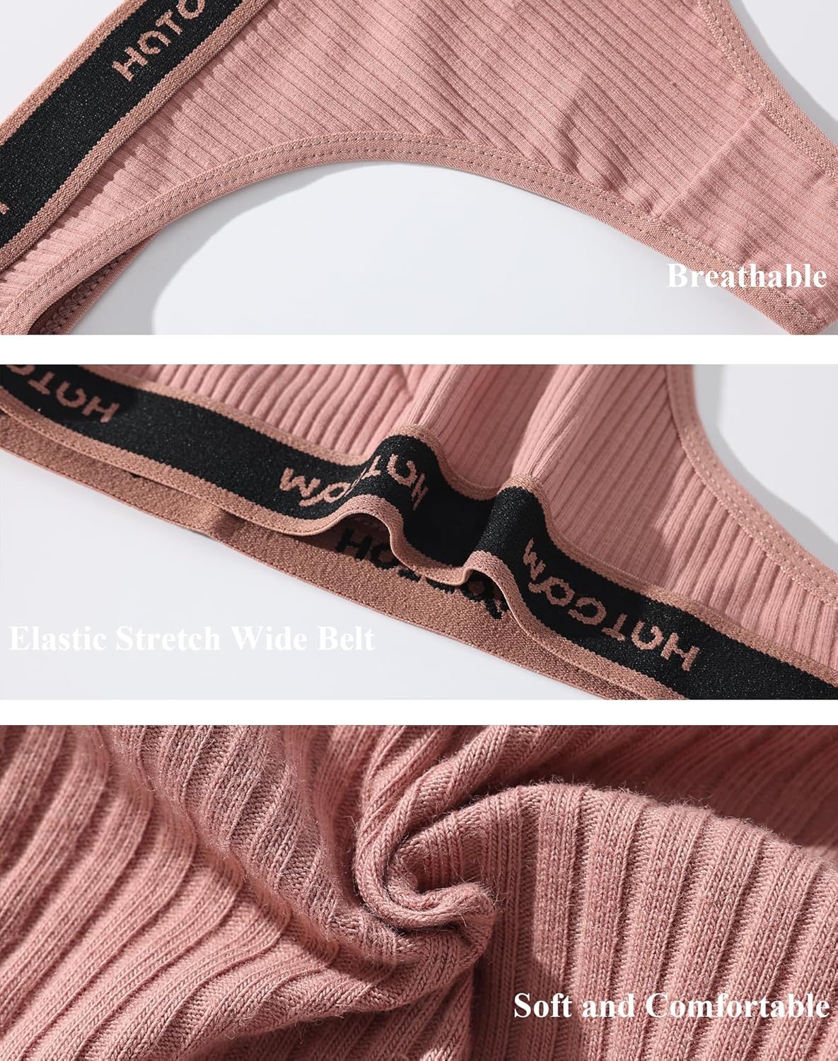 Thongs for Women,Cotton Low Rise Seamless Thong Underwear with Letter Print Waistband Ribbed Bikini Panties 4/6 Pack - Image 3