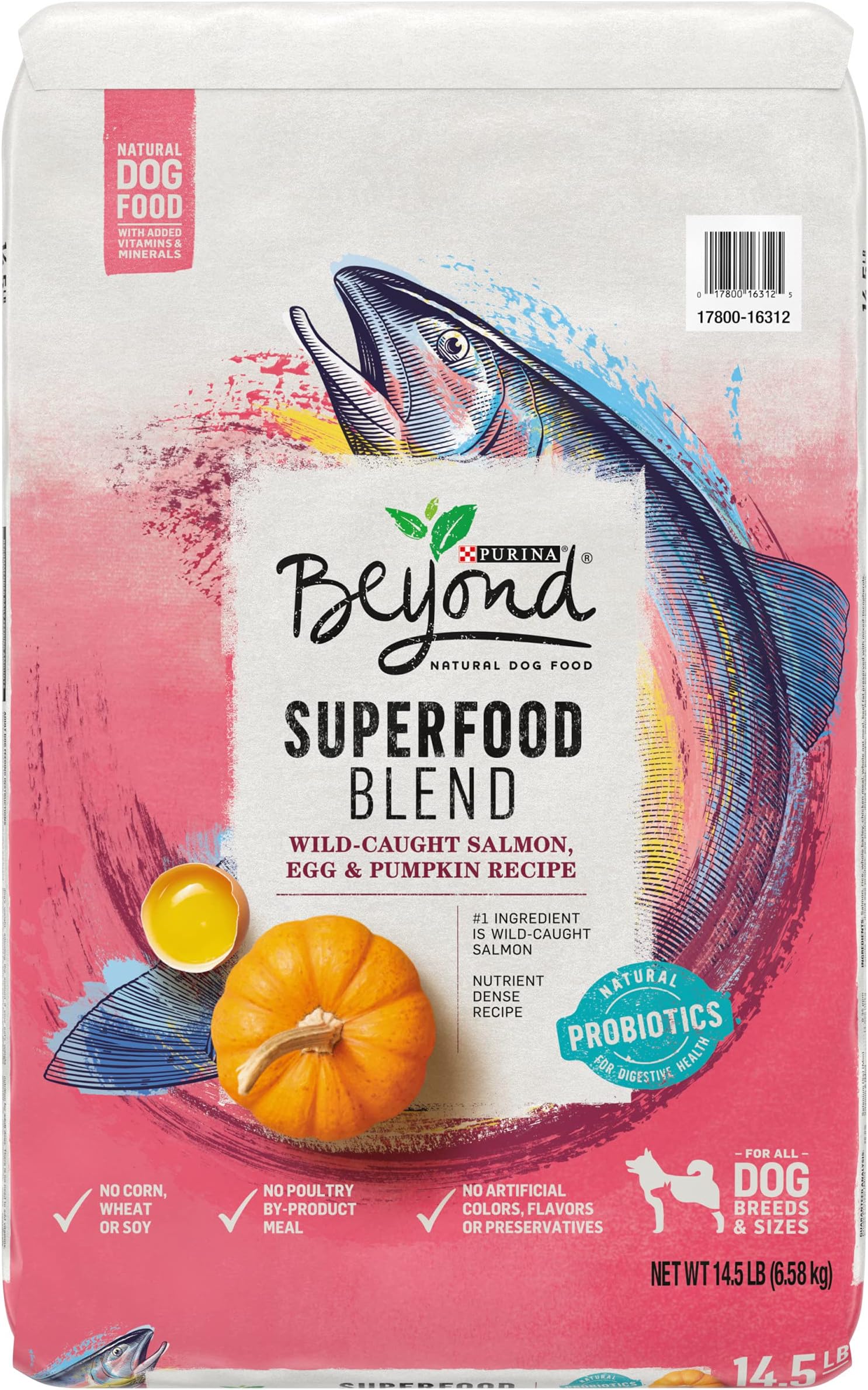 Purina Beyond Natural Dry Dog Food, Superfood Blend Salmon, Egg & Pumpkin Recipe - 14.5 lb. Bag