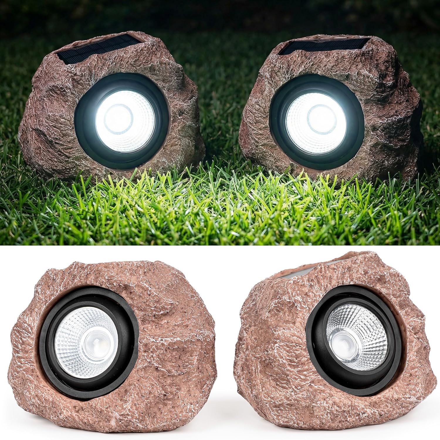 Solar Rock Lights Outdoor – 2 Pack Waterproof LED Landscape Garden Spotlights, Realistic Stone Design, Wireless Solar Powered Pathway Lights for Yard, Walkway, Patio & Lawn Decoration (Auto On/Off)