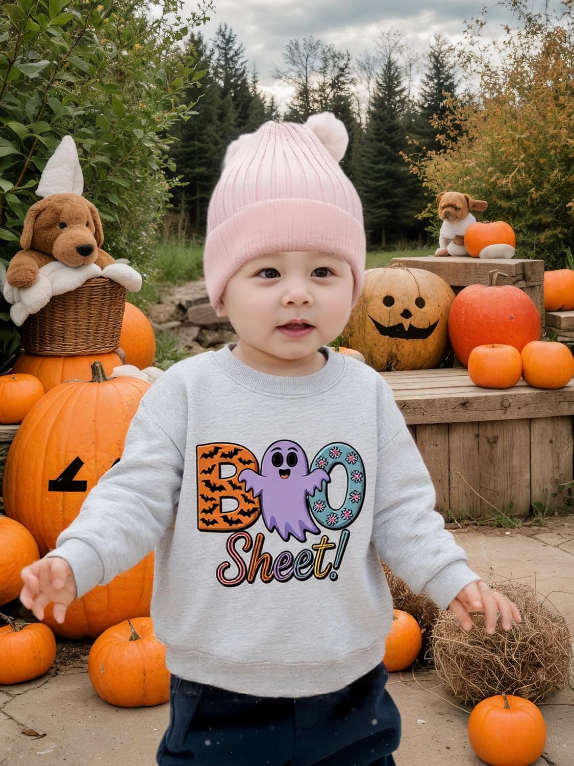 Kids Halloween Sweatshirt Girls Boys Skeleton Pumpkin Ghost Toddler Shirt Crewneck Long Sleeve Graphic Tops for 2-7T