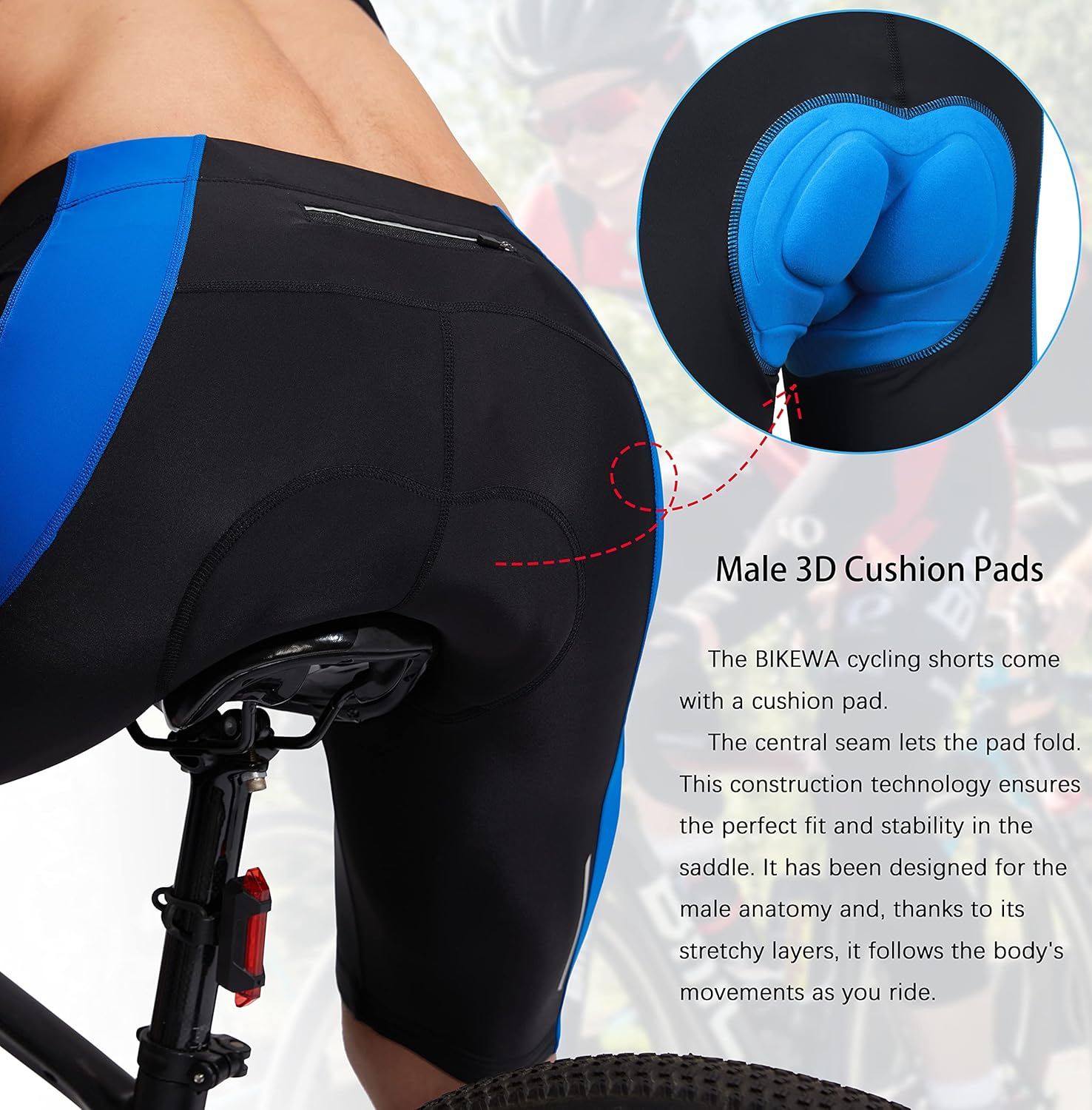 Bikewa Men's Bike Shorts 3D Padded Cycling Road Biking Mountain Riding Biker Bicycle UPF 50+ Cycle Shorts Zipper Pockets - Image 4