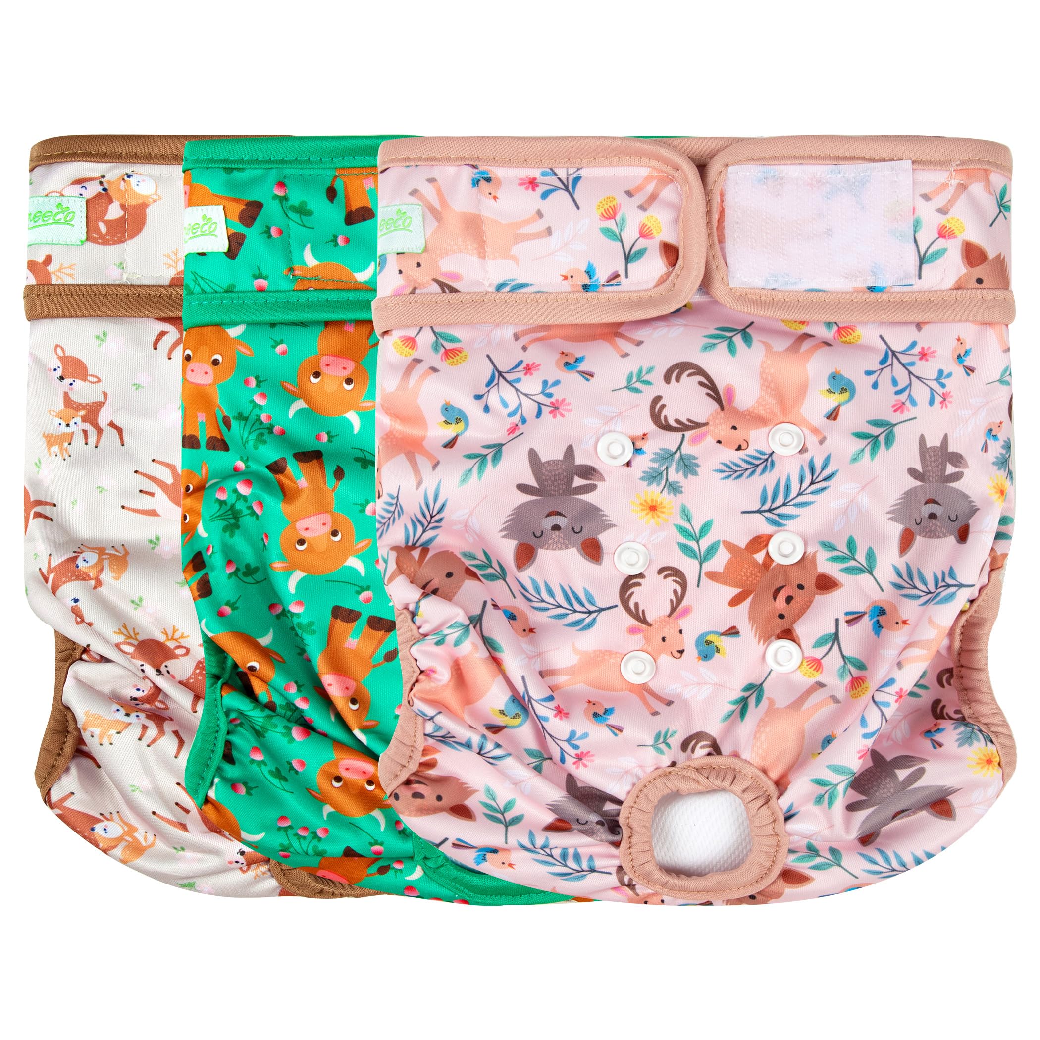 wegreeco Washable Female Dog Diapers Highly Absorbent Reusable Diapers for Dog in Heat Period, 3 Pack (Deer, Medium)