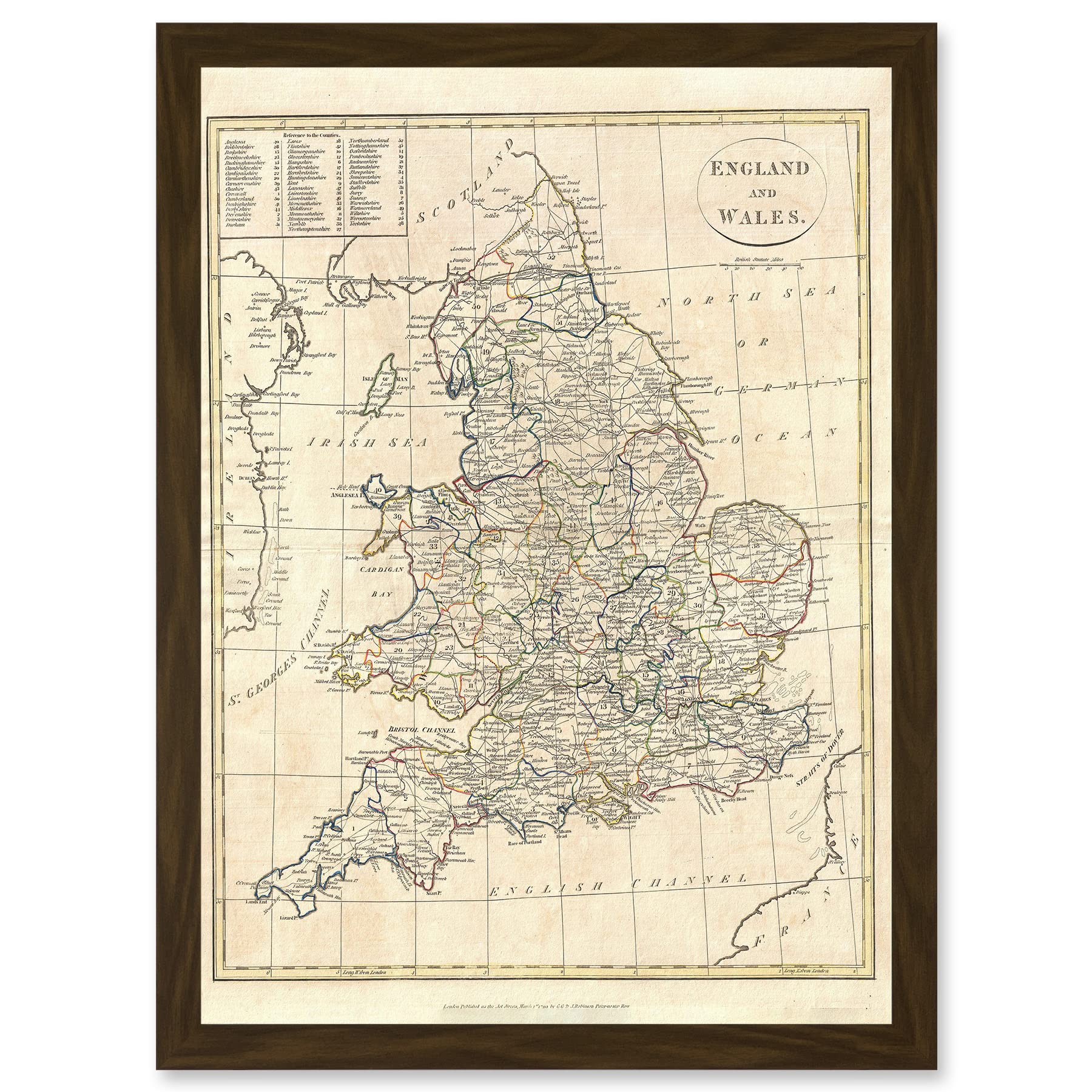 Artery8 1799 Clement Cruttwell Map England Historic Iconic A4 Artwork Framed Wall Art Print