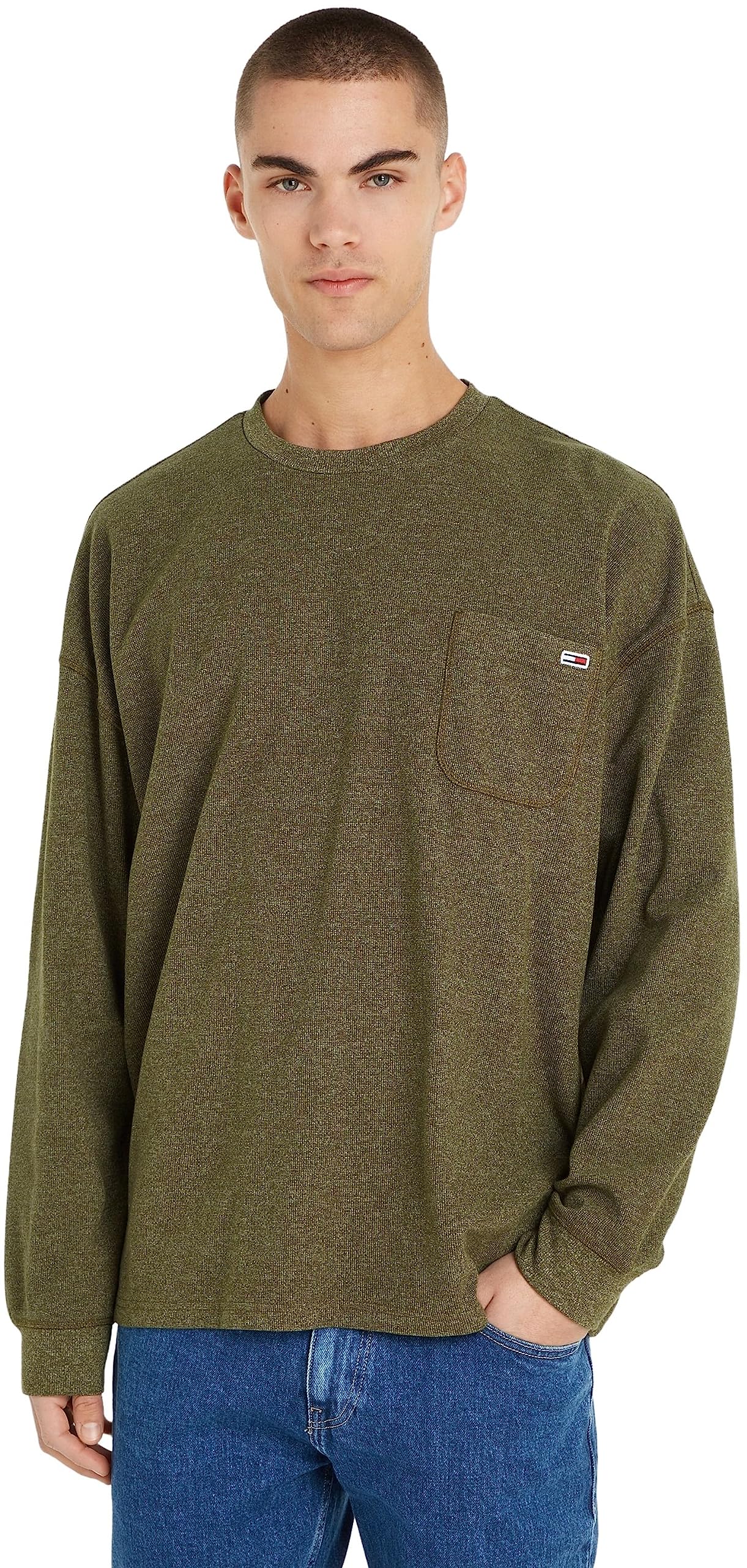 Tommy Jeans Tjm Rlx Waffle Snit Tee Langarm Strickoberteile, Herren, Grün (Drab Olive Green), M