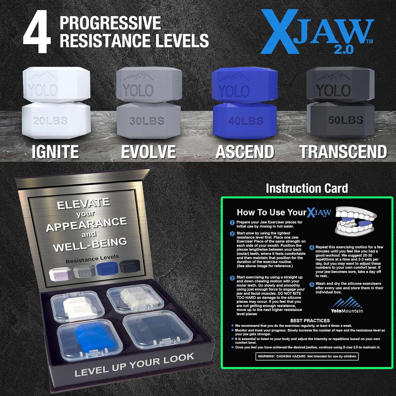 X-JAW 2.0 Premium Jaw Exerciser for Men & Women, 4 Resistance Levels (8pcs), Advanced Bite-Block Technology, Jawline Shaper, Double Chin Reducer for All Level Users, Slims, Tones & Defines the Face image 4