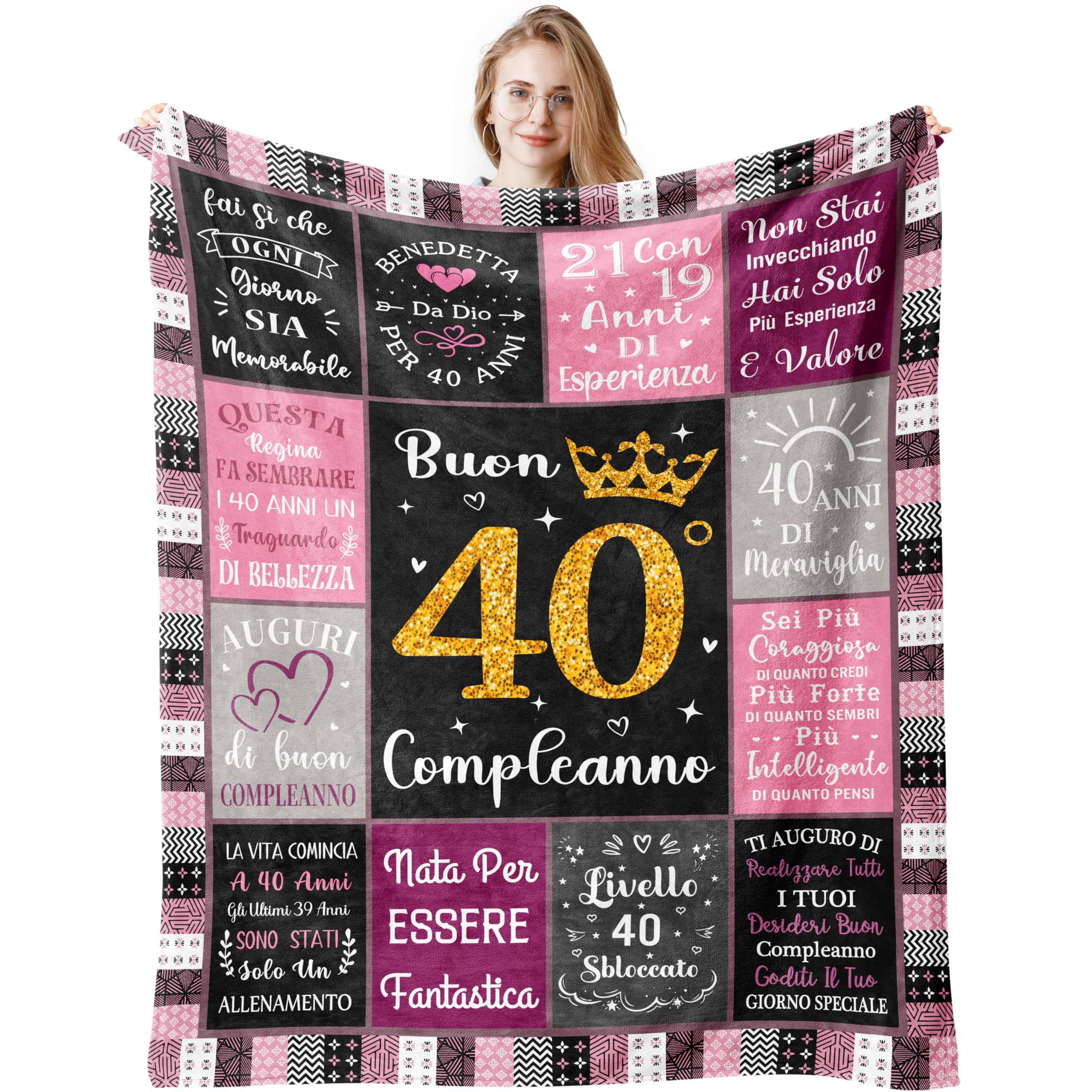 Biglietto Di Auguri Per 40° Compleanno Donna – Tema Nero E Rosa Con Busta Dorata, Regalo Divertente Per Moglie O Amica