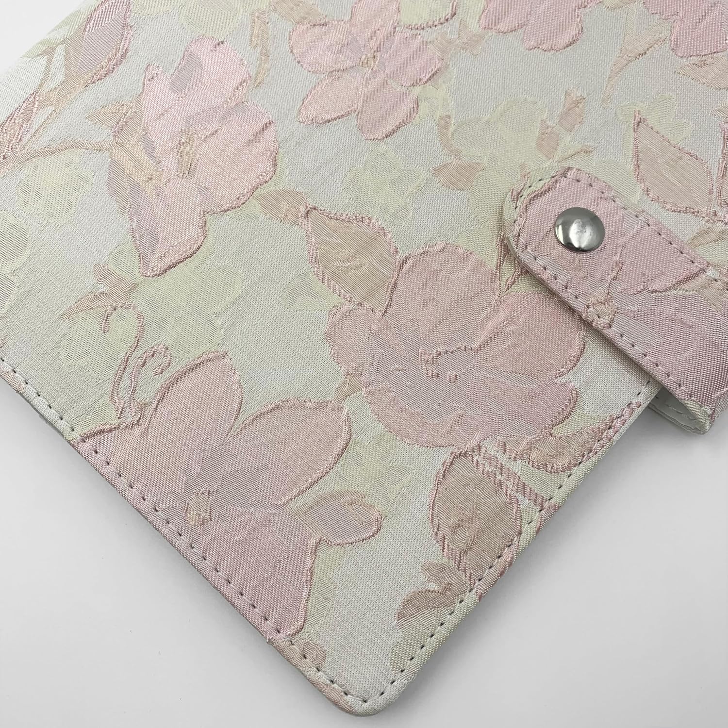 Aesthetic A5 6 Ring Binder Refillable Notebook Budget Binder Magnet Closure Fabric Pink Peach Blossom Binder 5.5 x 8.5 Loose Leaf Planner with 7 Tabbed Dividers for Women School Office