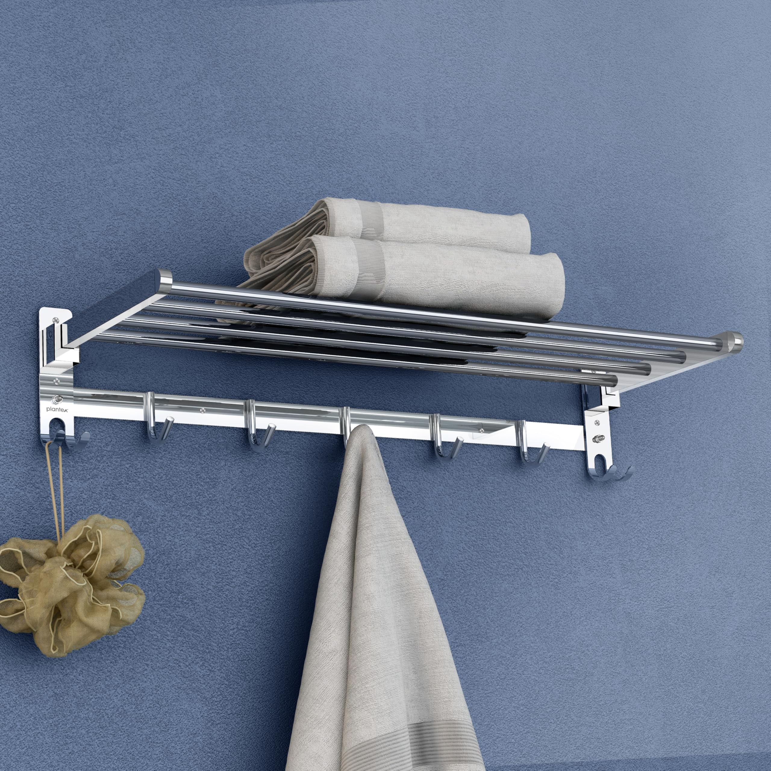 Plantex Folding Towel Rack/Stainless Steel Towel Holder/24 Inch Towel Hanger for Bathroom/Towel Stand with Fix Hook/Bathroom Accessories - Pack of 1 (Chrome)-image-25