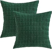 Vista 6 de MIULEE - Juego de 2 fundas decorativas de pana suave para cojín; diseño a rayas estilo bohemio, moderno, rural; decoración p/el hogar, sala de Verde