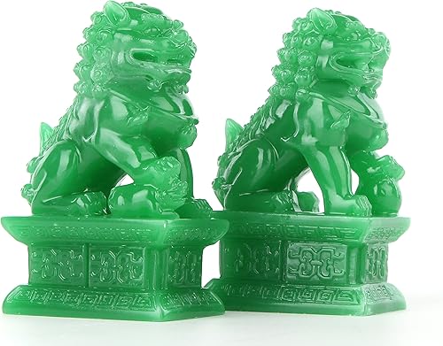 BOYULL Wealth Porsperity - Par de estatuas de león guardián de Fu Foo el mejor regalo de felicitación de inauguración de la casa para evitar la
