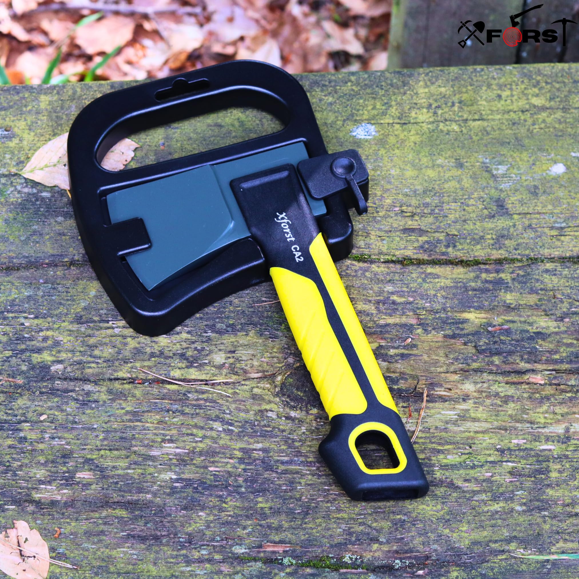 Xforst Hachette X-CA2 – Mini Hache 23 cm en Acier Carbone & Manche en Fibre de Verre – 560 g – avec Étui de Protection – Idéale Camping, Jardin & Outdoor