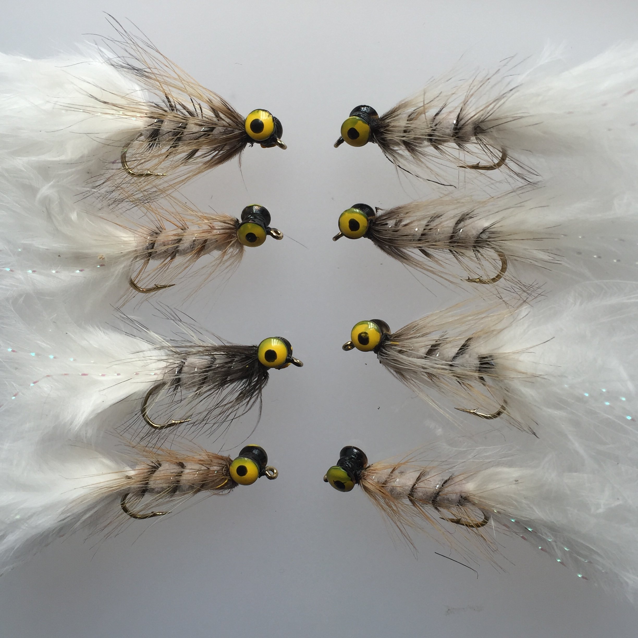 Fly Fishing Weighted Dog Nobbler 8X FLIES Size 10 WHITE Palmered #124 W