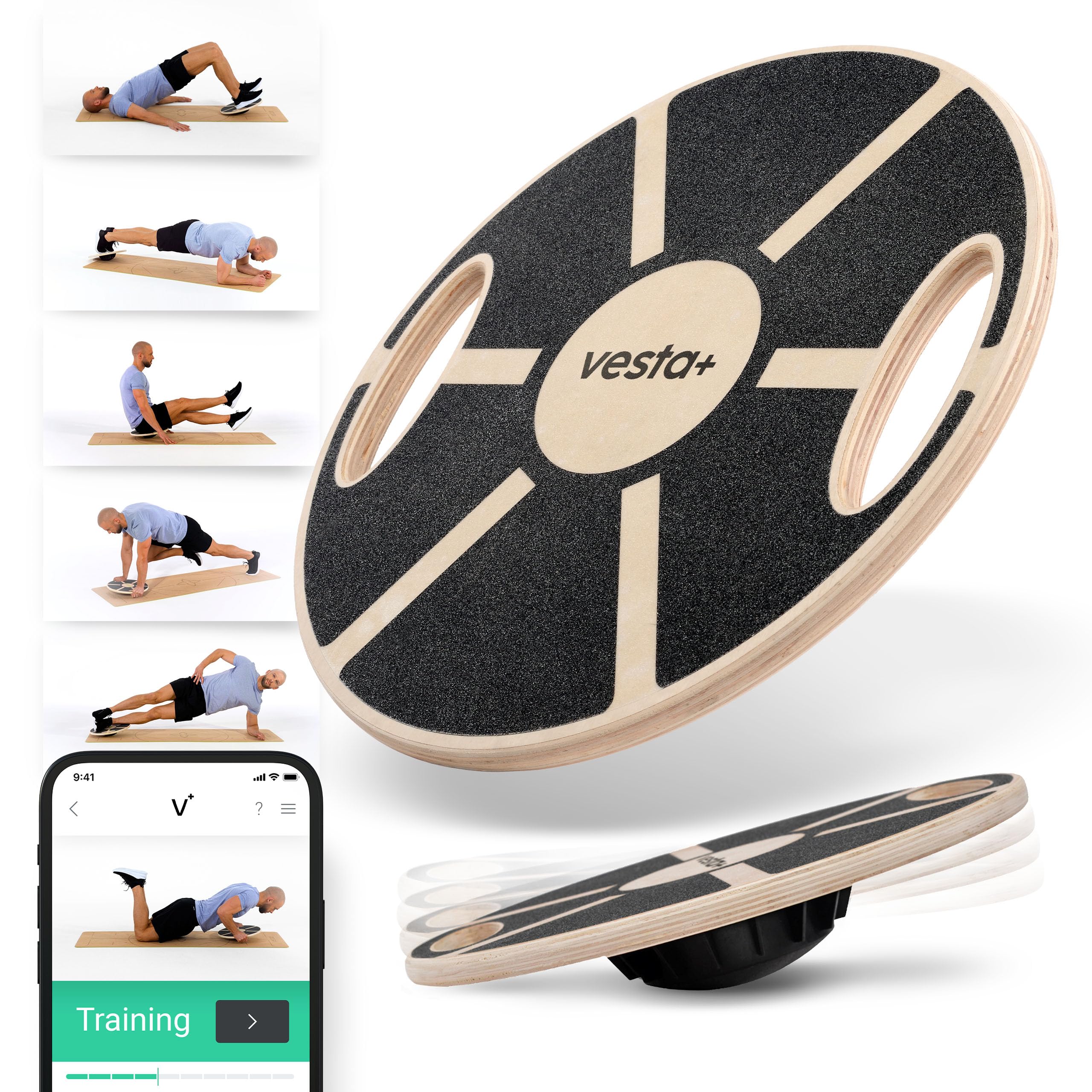 Planche D'Équilibre En Bois De Chêne Vesta+ - Application Incluse - 260+ Exercices