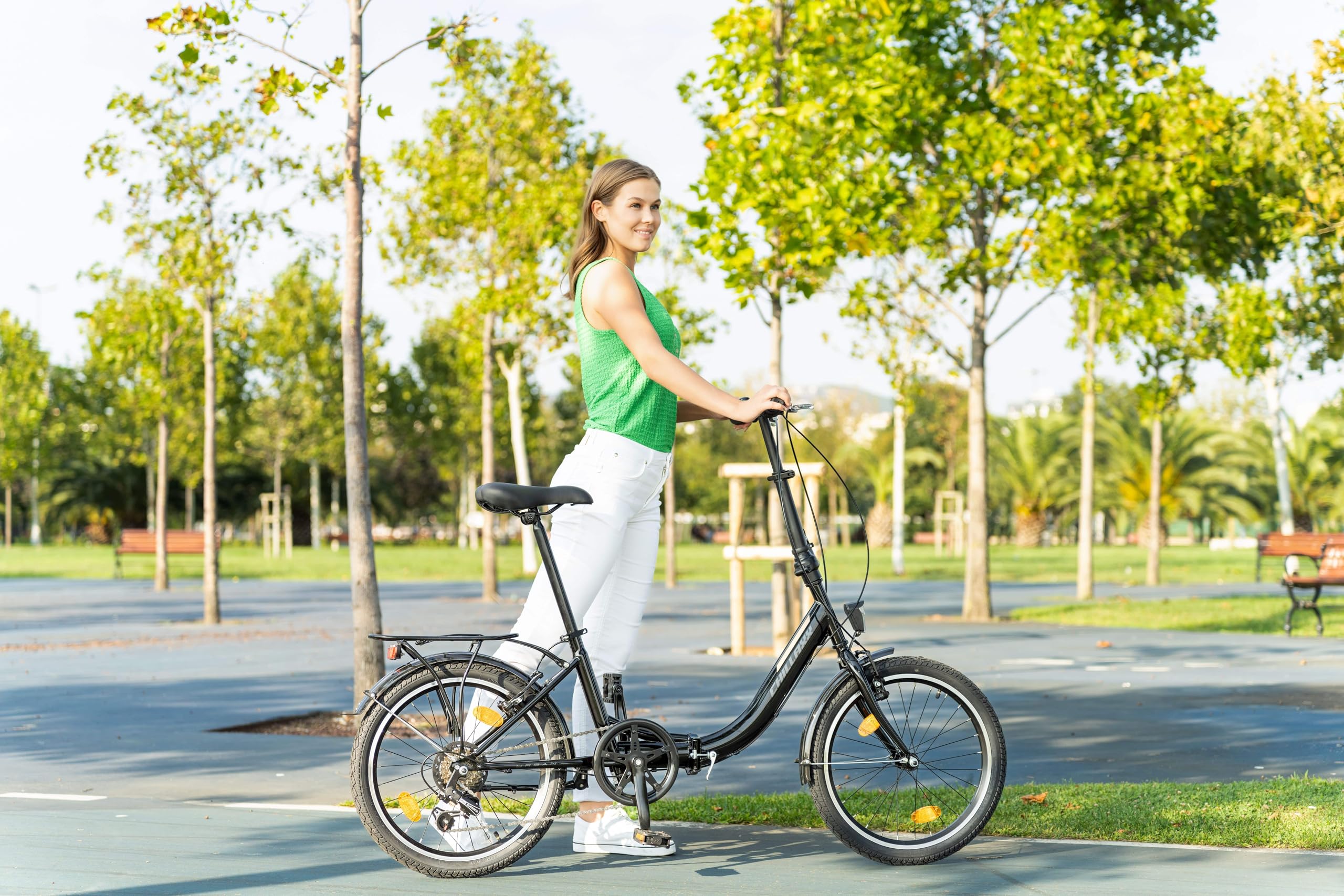 Chillaxx Bicicletta pieghevole Urban da 20 pollici, cambio Shimano a 6 marce, luce a LED, sistema di piegatura, bicicletta pieghevole