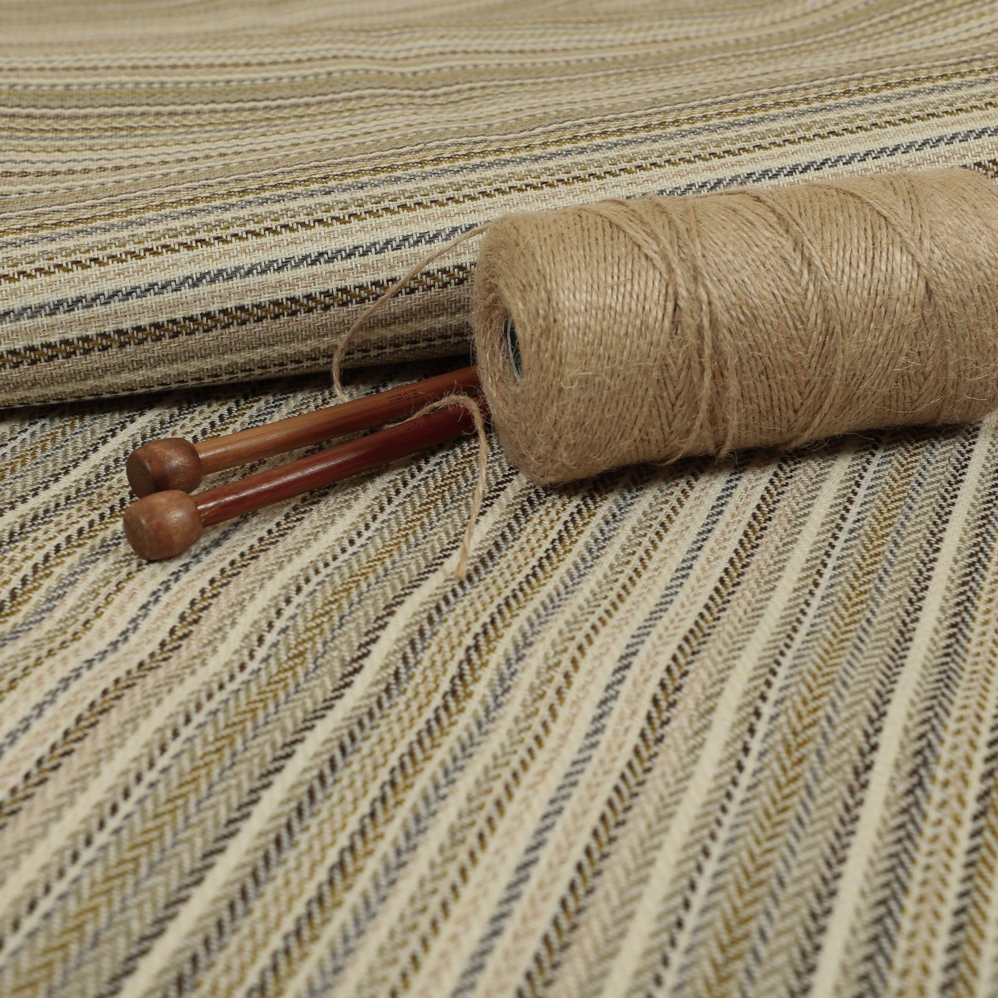 Redbrick Mill Fabrics Designer Woven Texture Durable Striped Pattern Upholstery Fabric by The Metre, Beige Cream for Curtains, Chairs and Sofas, 135cm Width (Per Metre) — image 1