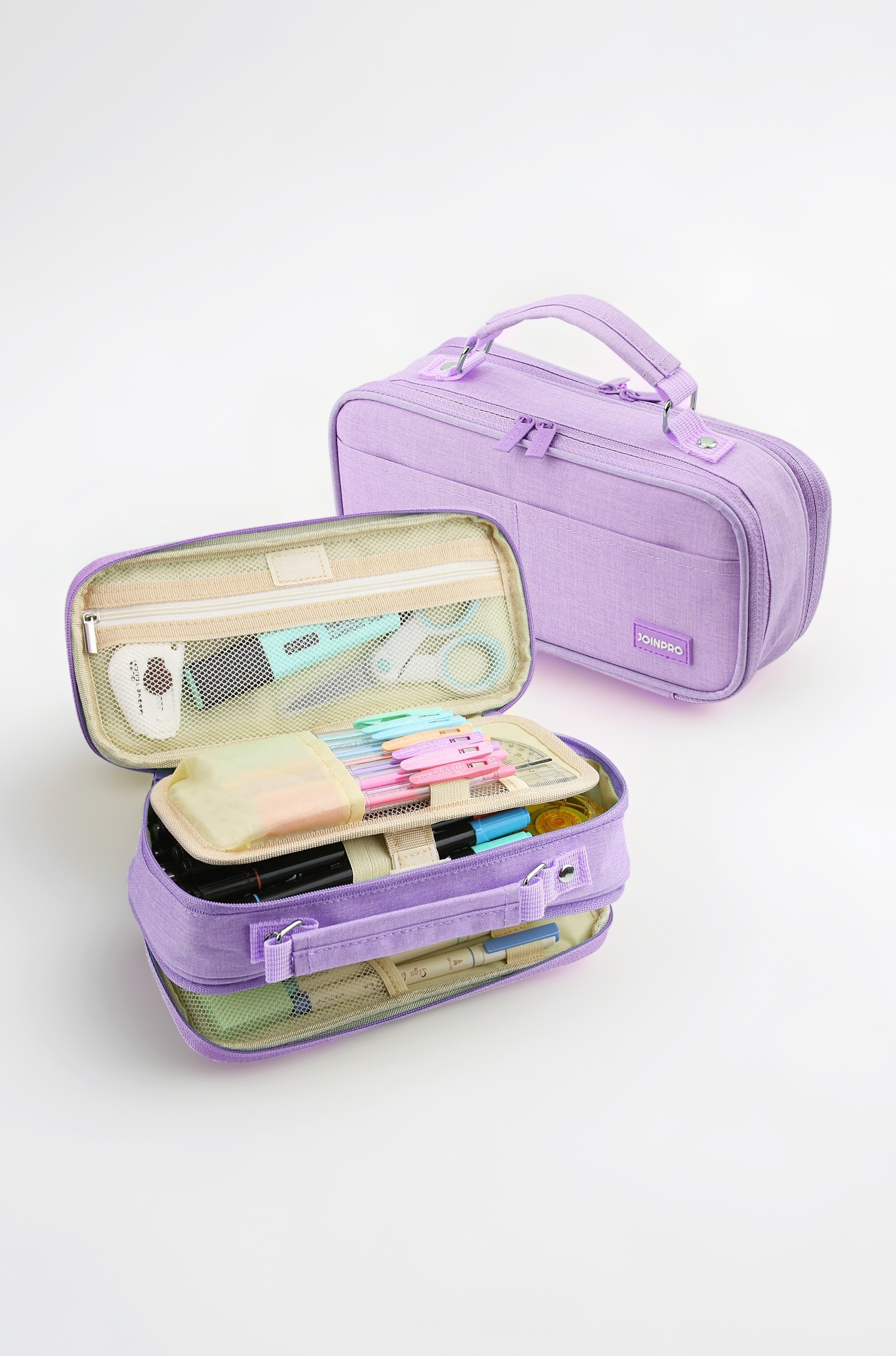 JOINPRO Pencil Case, Large Capacity Pencil Case Organizer; Double Zipper Storage Bag; Big Pencil Pouch for College School Office Teen Girl Boy Men Women Adult (Purple)