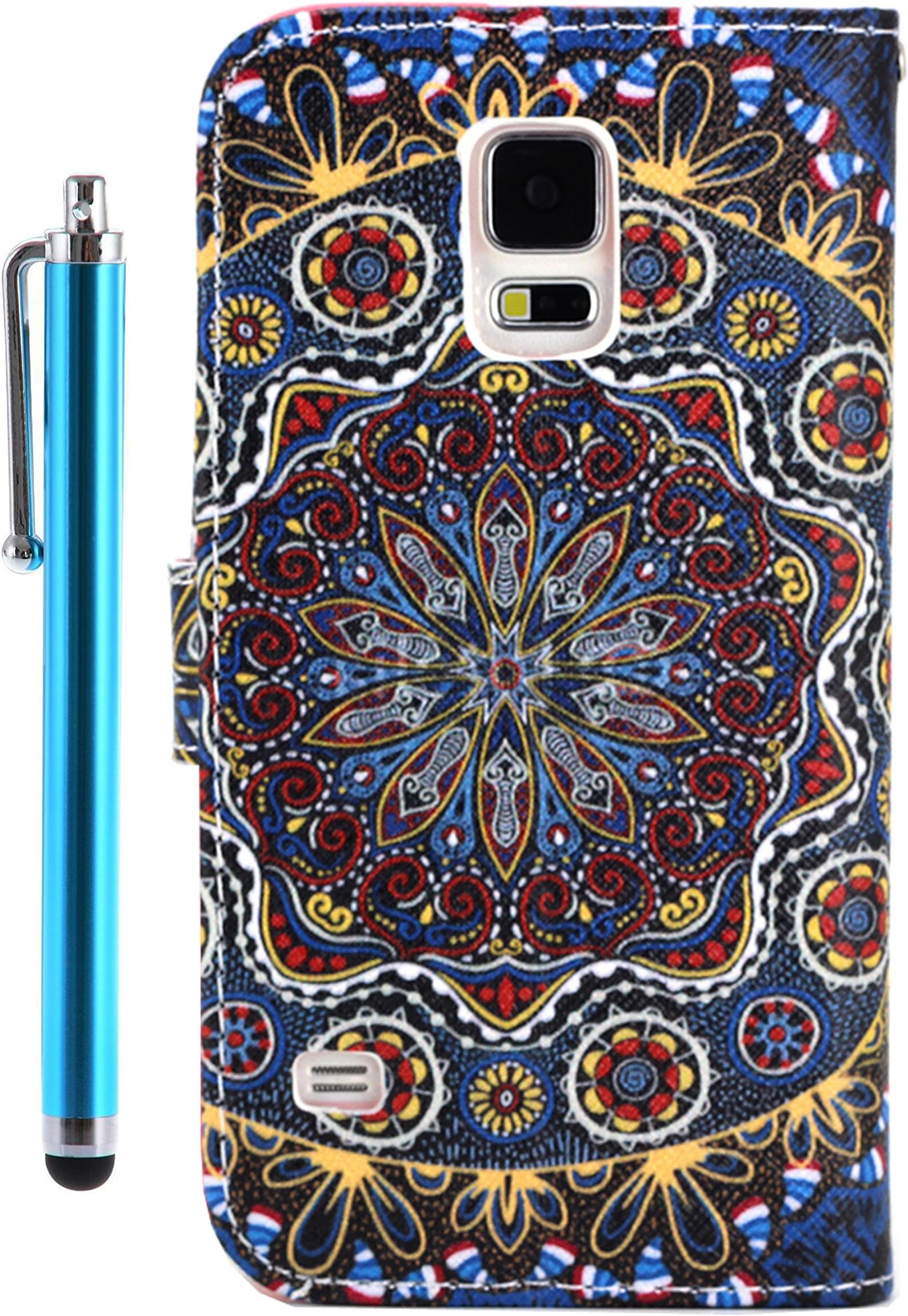 TheLovelyBird PU Leather Folio Stand Wallet Case / Cover for Samsung Galaxy S5 Mini + Stylus Pen in Retail Packaging (Tribal)