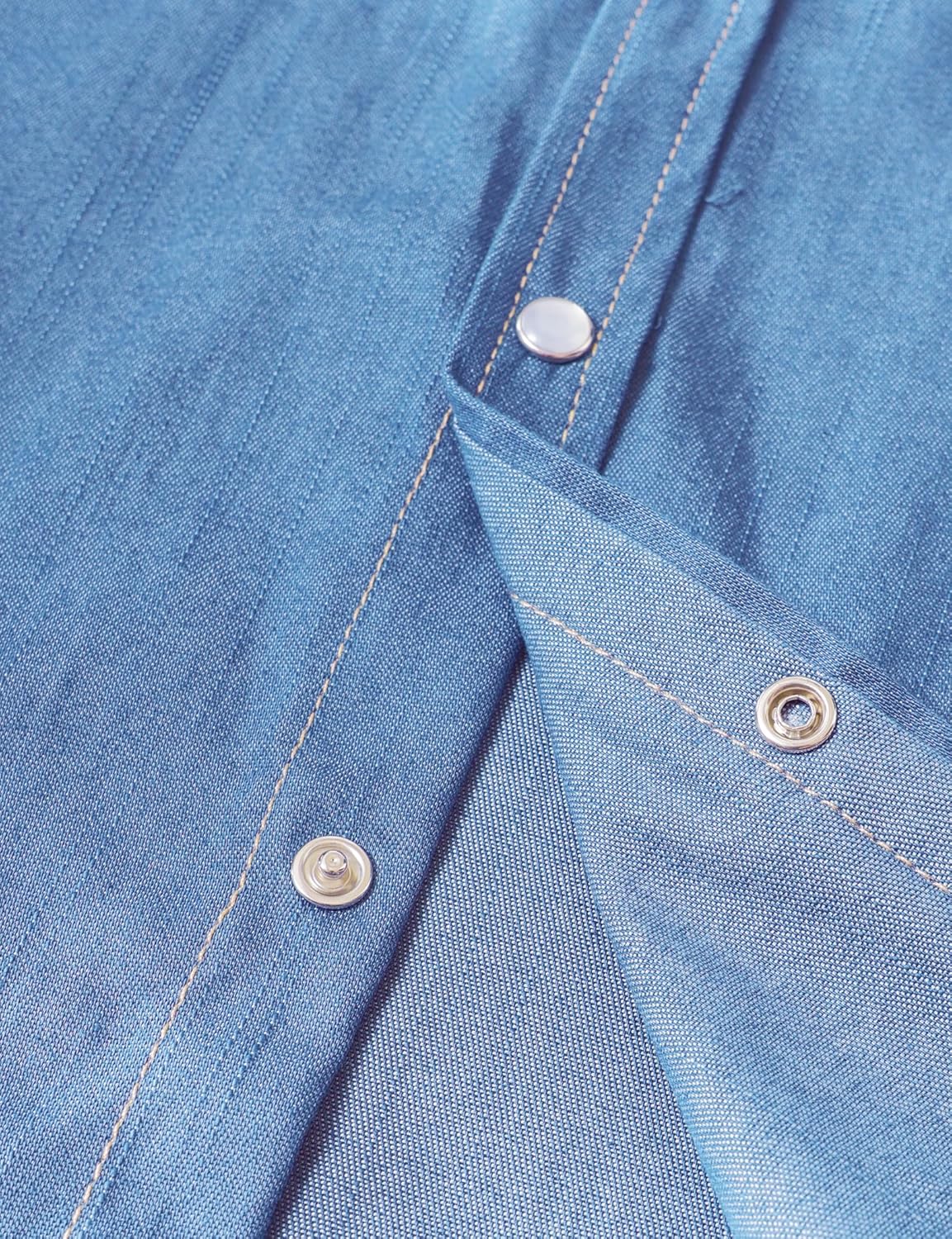 JOGAL Mens Western Cowboy Shirts Long Sleeve Denim Pearl Snap Shirts Regular Fit Work Shirts - Image 5