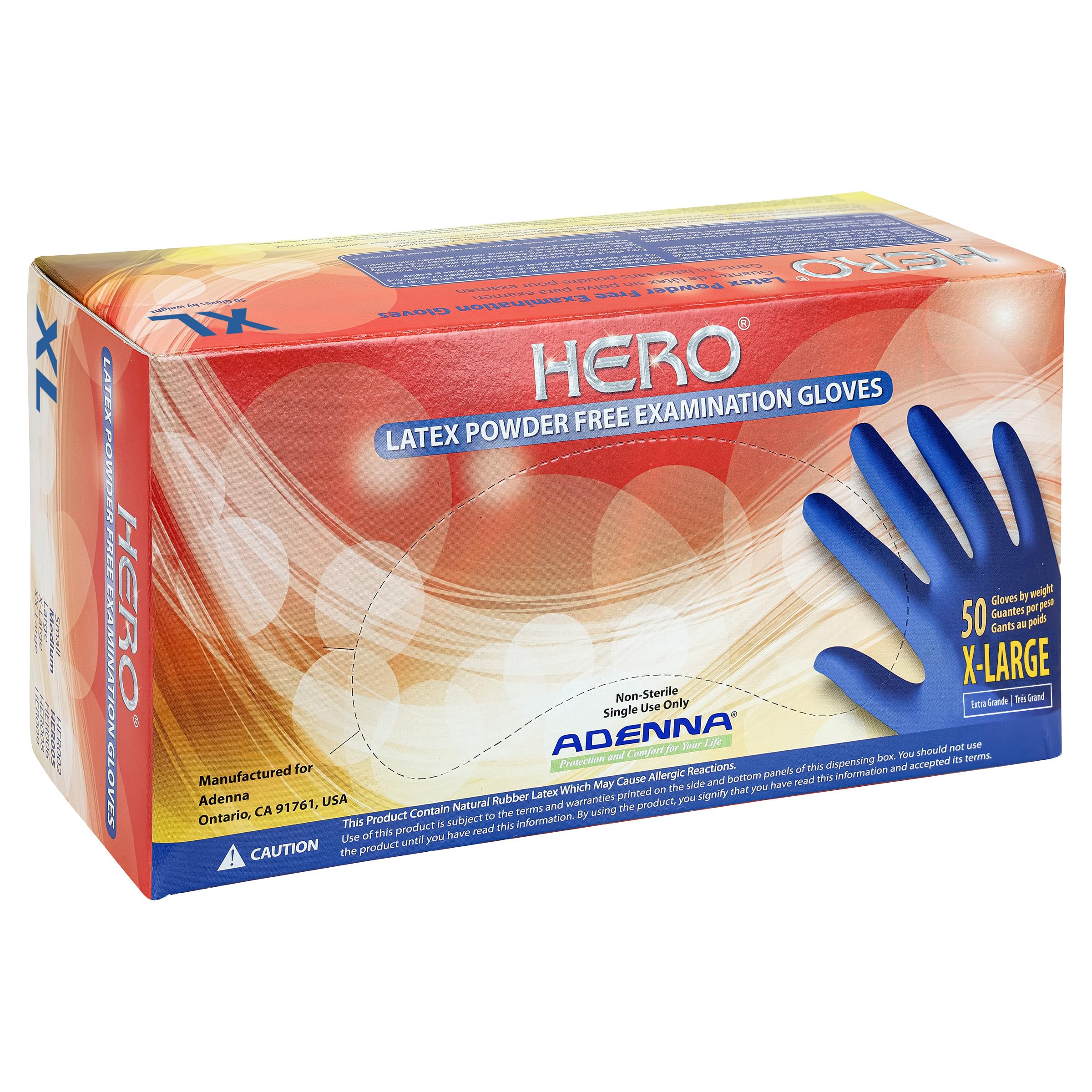 Adenna HERO Disposable Latex Gloves - 14 Mil, NFPA-Approved Heavy Duty Glove with 12" Extended Cuff & Micro-Textured Grip, Exam Grade, Powder Free, Pack of 50, X-Large, Blue