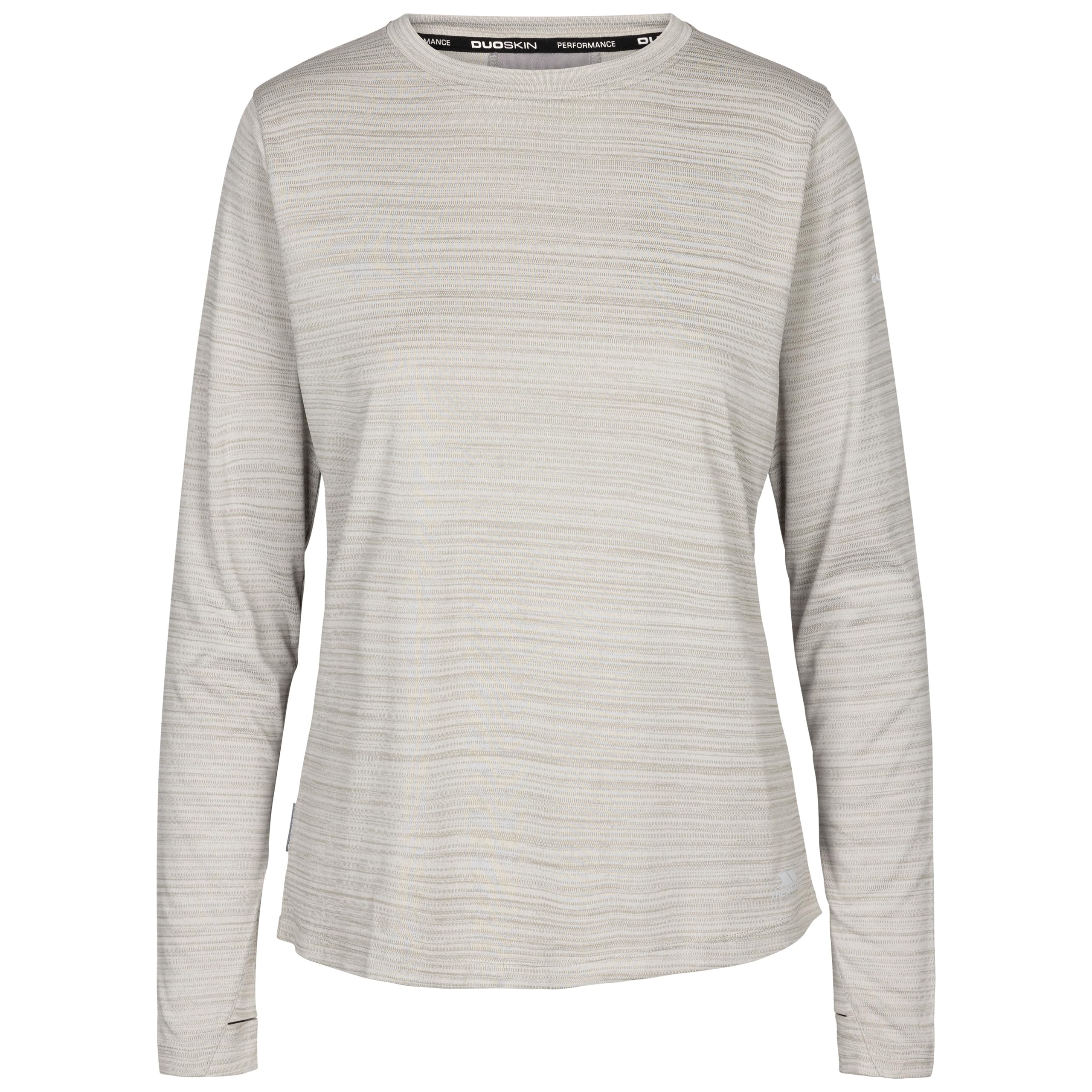 Trespass Women's Platinum Marl Long Sleeve Workout Top With Thumb Holes Wicking Nettil