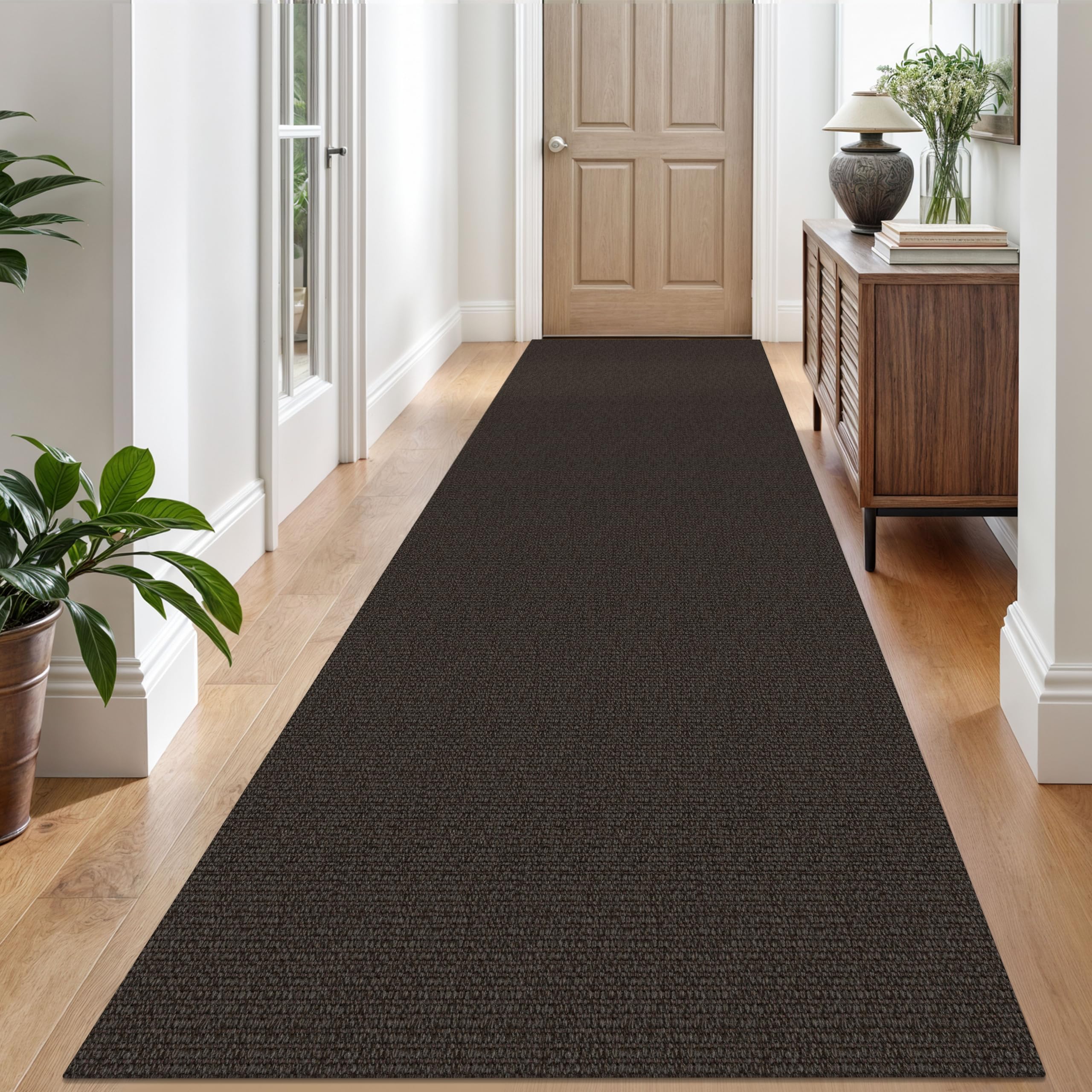 EARTHALL Washable Runner Rug 3x10 Ft Non Slip Runners for Hallways Long Cotton Rubber Backed Kitchen Runner Braided Indoor Floor Carpet Runners for Entryway, Hallway, Kitchen, Taupe/Coffee