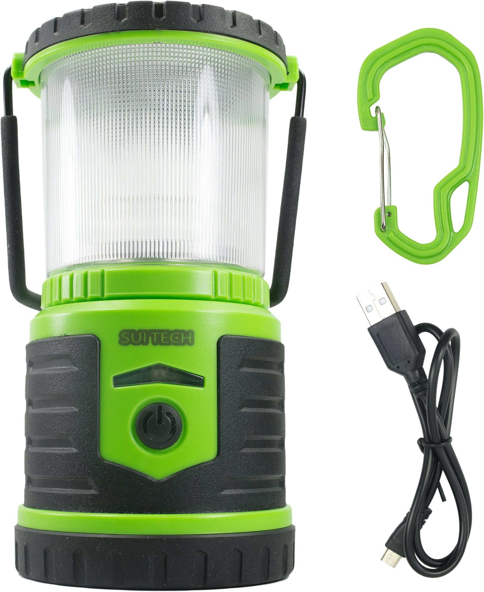 Green Rechargeable Battery Lantern and Phone Charger by SUITECH - Long Lasting Emergency Camping Light with USB Port - Up to 200 Operating Hours with Red SOS Beacon - Heavy Duty and Waterproof.
