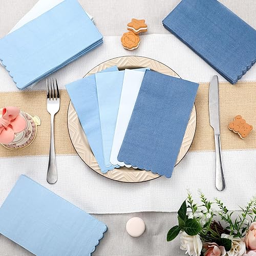Miniatura 27 de Zhanmai Paquete de 100 servilletas de cóctel de 5 x 5 pulgadas, servilletas festoneadas de papel de color degradado con bordes festoneados, almuerzo