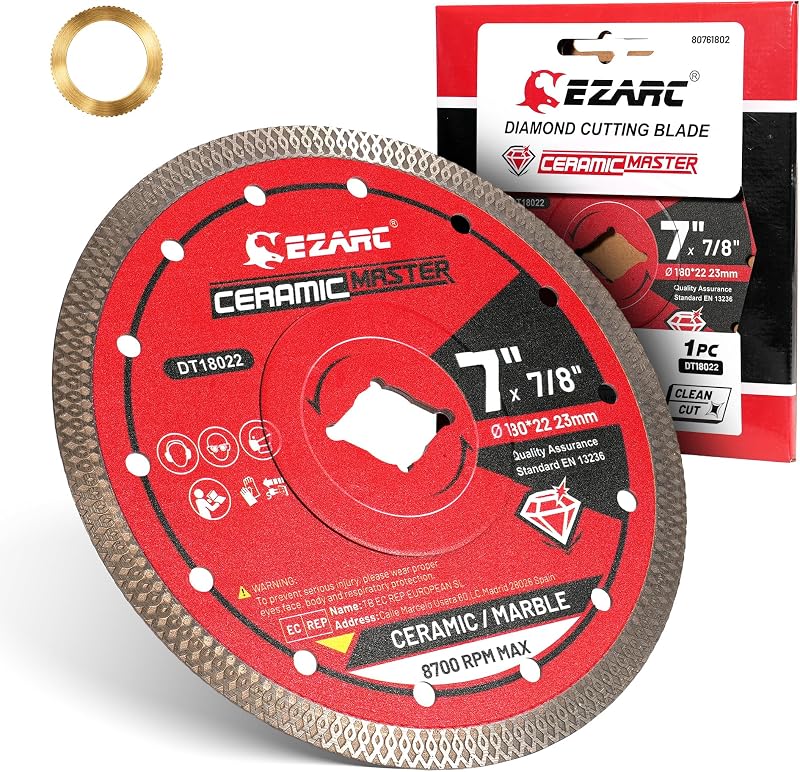 EZARC 7 Inch Super Thin Diamond Tile Blade, 7/8"-5/8" Arbor, 1-Pack