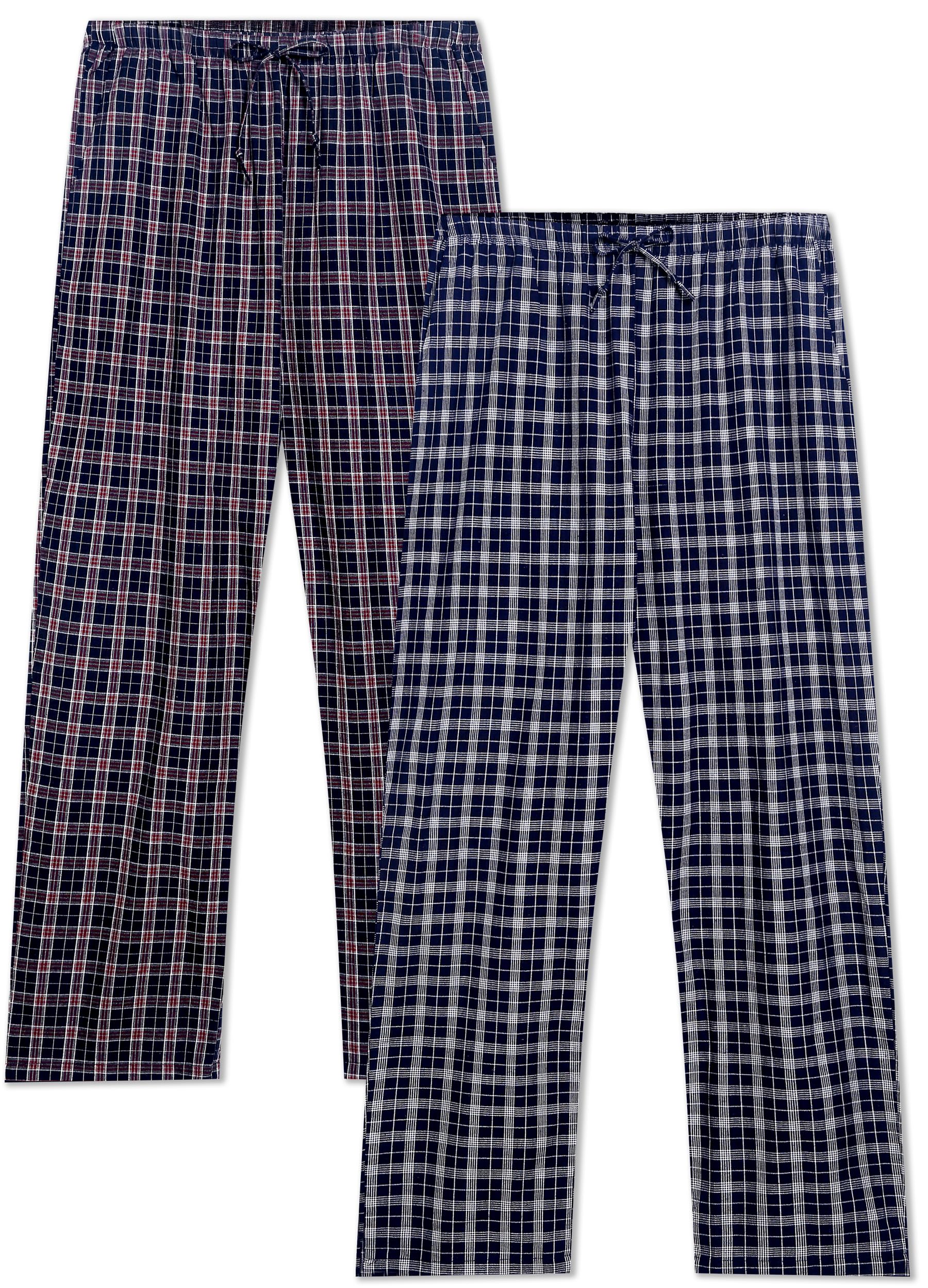 Winovia Herren Schlafanzughose Lang Baumwolle Karierte Pyjamahose Lounge Hose Pyjamaunterteil Freizeithose mit Seitentaschen für Männer, Gerade Geschnitten