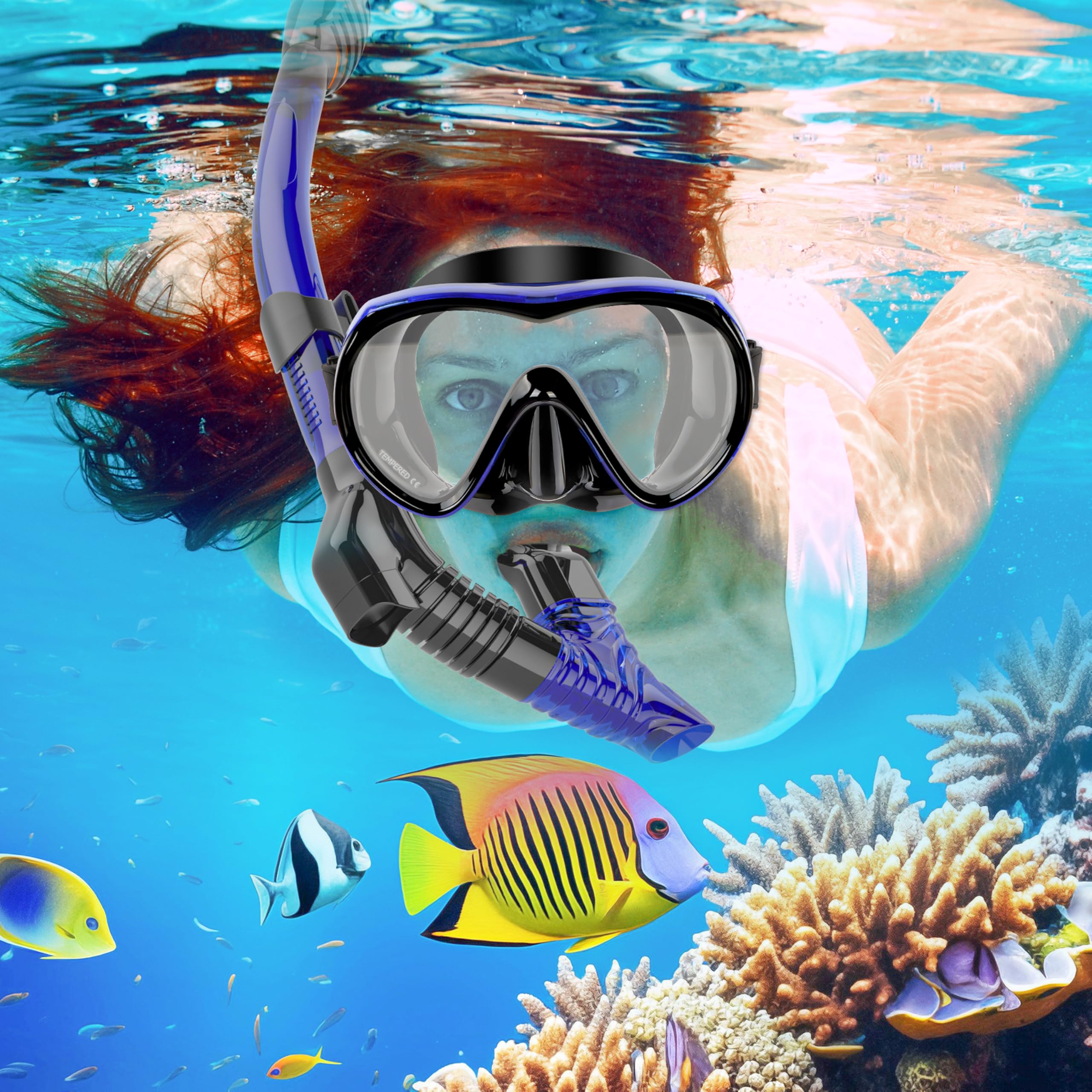 IEEILULU Schnorchelset Erwachsene, Schnorchel Set mit Anti Fog Anti Leck Taucherbrille und 3 Kanal Dry Schnorchel, Taucherbrille Erwachsene aus Gehärtetem Glas für Tauchen Schwimmen
