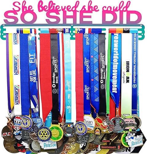 Miniatura 85 de Soporte de medallas deportivas para colgar medallas, estante de pared de 16 pulgadas de largo, premios, cinta, animación, gimnasia, fútbol, softbol