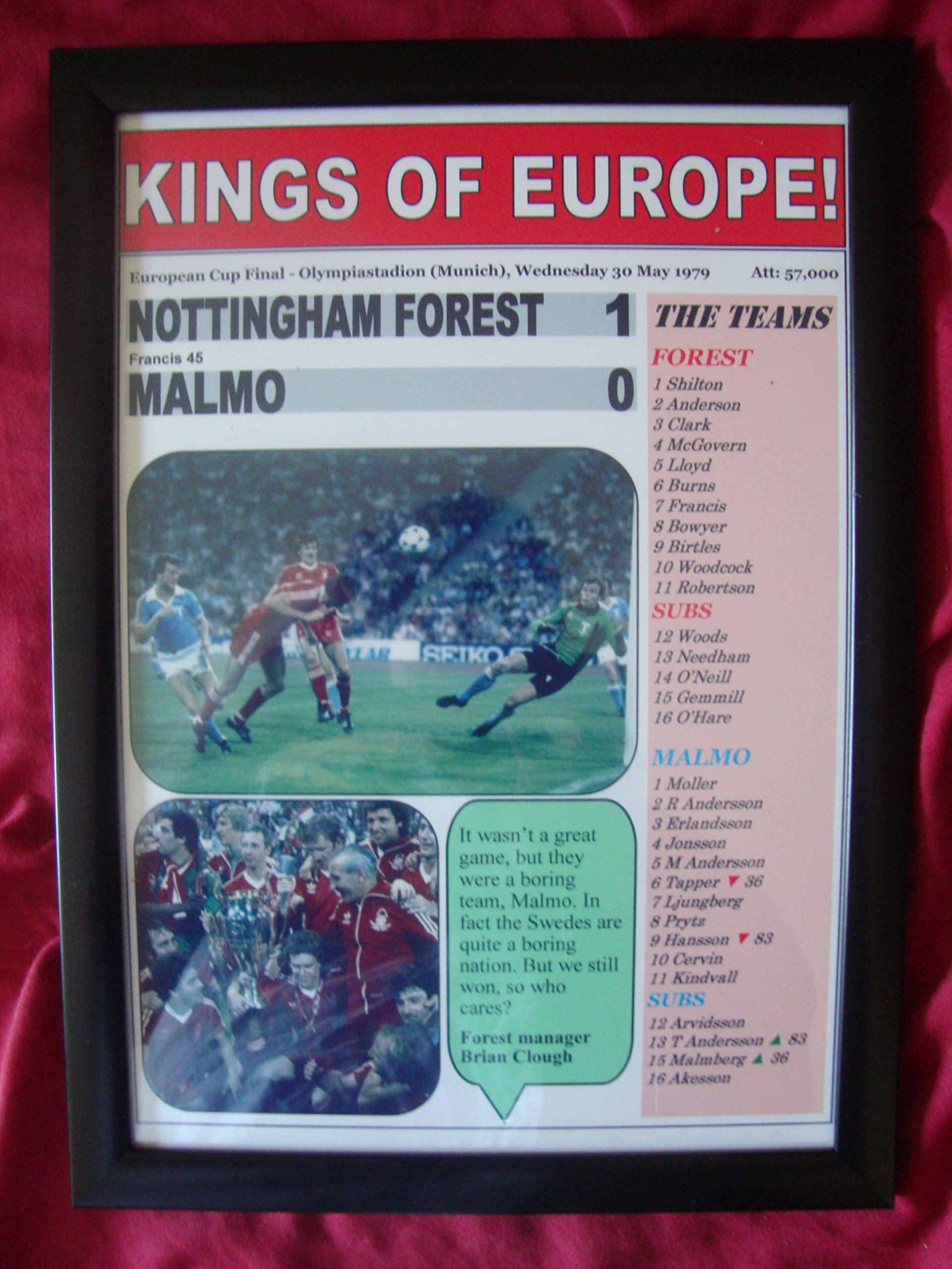 Lilywhite Multimedia Black Nottingham Forest 1 Malmo 0 - 1979 European Cup Final - Framed Print