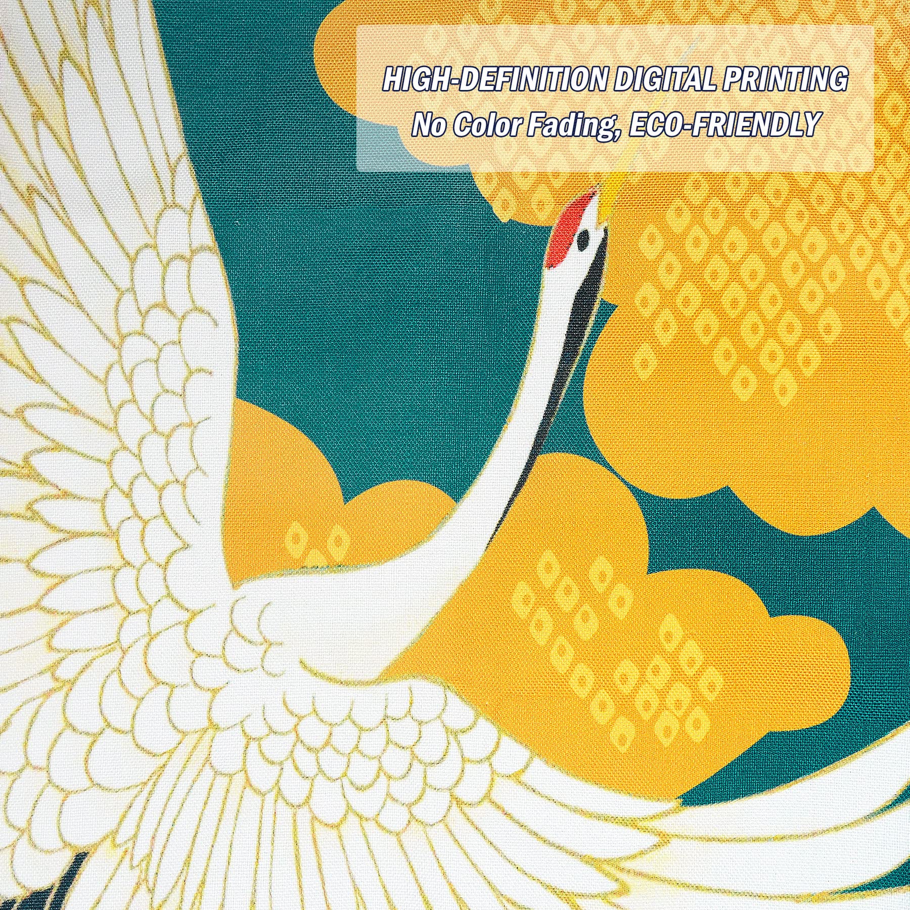 LIGICKY Japanischer Stil Dick Noren Lang Vorhang Doppelseitig Druck TürVorhang Raumteiler Tapisserie für die Heimtextilien 85 x 180 cm, Grün (Gekrönten Kran Floral Moon)