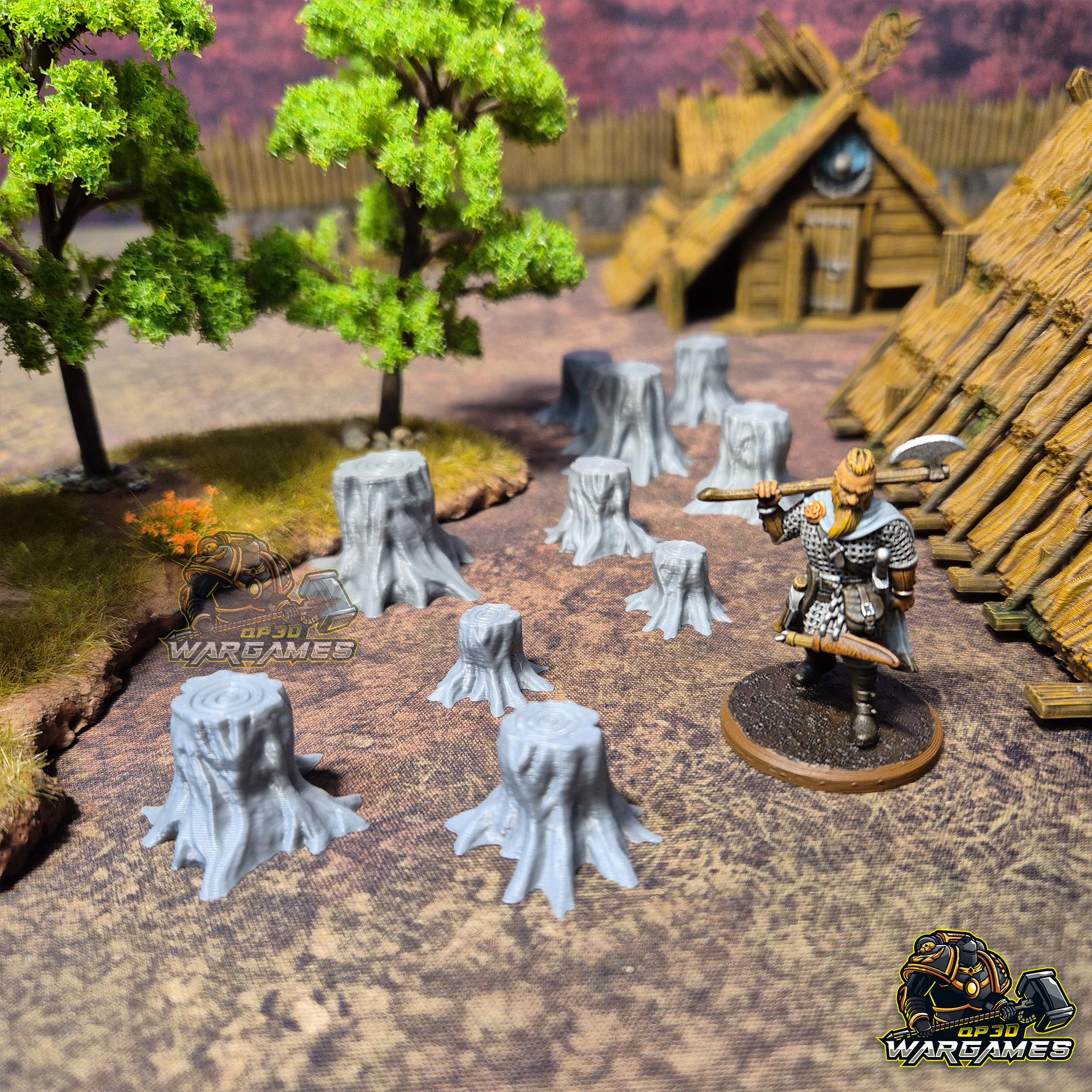 QP3D – Zestaw 10 Pni Drzew, Rozproszony Teren Fantasy do Gier, Sceneria RPG i Bolt, Skala 28–32 mm, Miniatury, Wargaming, Rekwizyty DnD, Wydruk 3D do Malowania