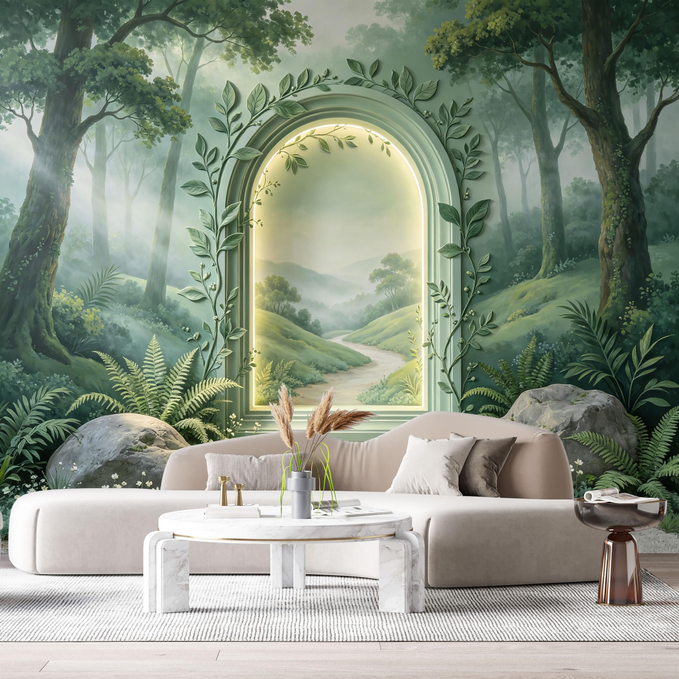 Custom Size Wall Murals Forest Botanical Archway 3D Trompe L'Oeil SelfAdhesiveWall Fabric Removable Wallpaper Wall Decor for Living Room Bedroom Bathroom