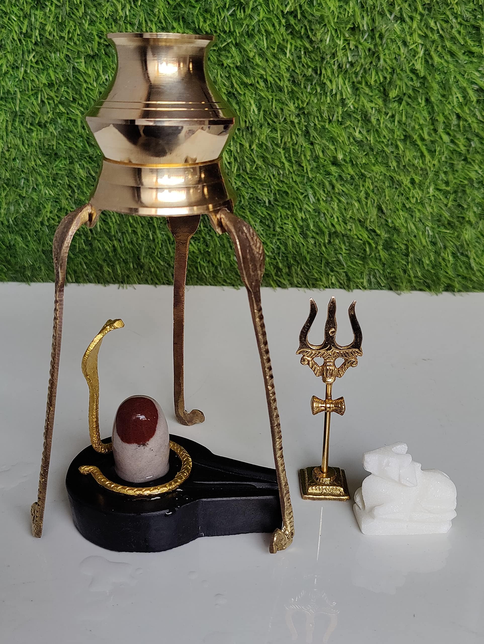 Narmadeshwar Shivling & Narmada Shivling Full Set, Nag (Snake), Nandi, Trishul, Water Stand in Brass and Stone Yoni Base Jaladhari, Shiva Ling by Shivam VASTU Kala SHIVLIBG Art