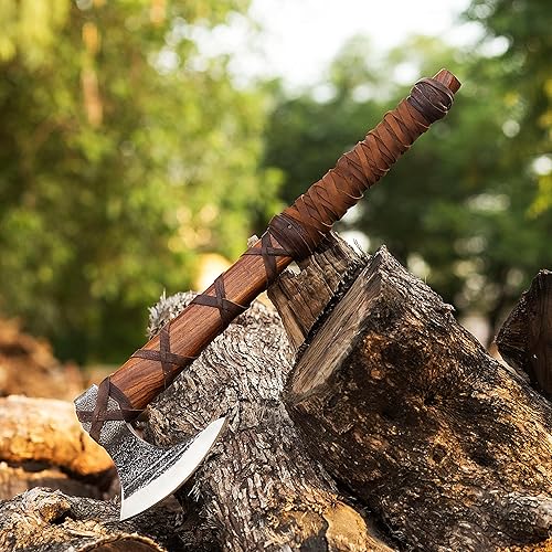 Miniatura 6 de Forest Hunting  27" and 3.5 lbs Custom Handmade Viking Axe of Ragnar Lothbrok Norsmen- Tomahawk and Forest Hatchet Authentic Viking ax with Sheath