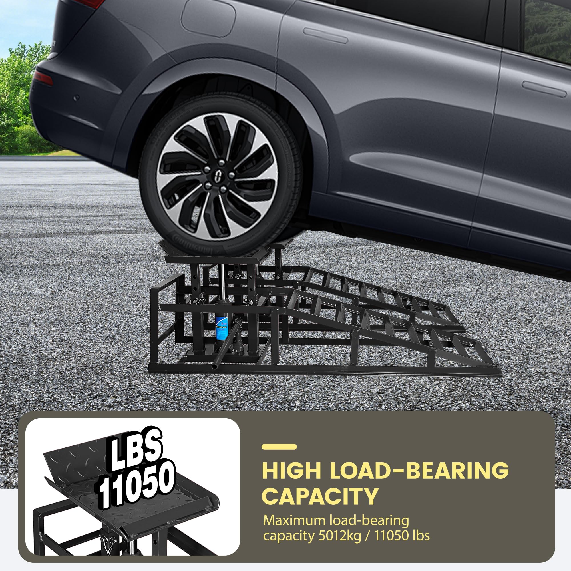 LOCKIETTA Hydraulic Car Ramps 2 PCS, 11050LBS Heavy Duty Car Ramp with Hydraulic Jack, Ramps for Oil Changes High Lift 9
