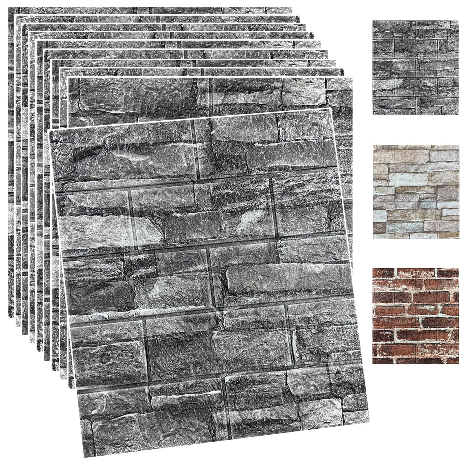 3D Wall Panels Peel and Stick Foam 3D Brick Wallpaper Peel and Stick Faux Stone Wall Panel Self-Adhesive Wallpaper (10PCS, Black)
