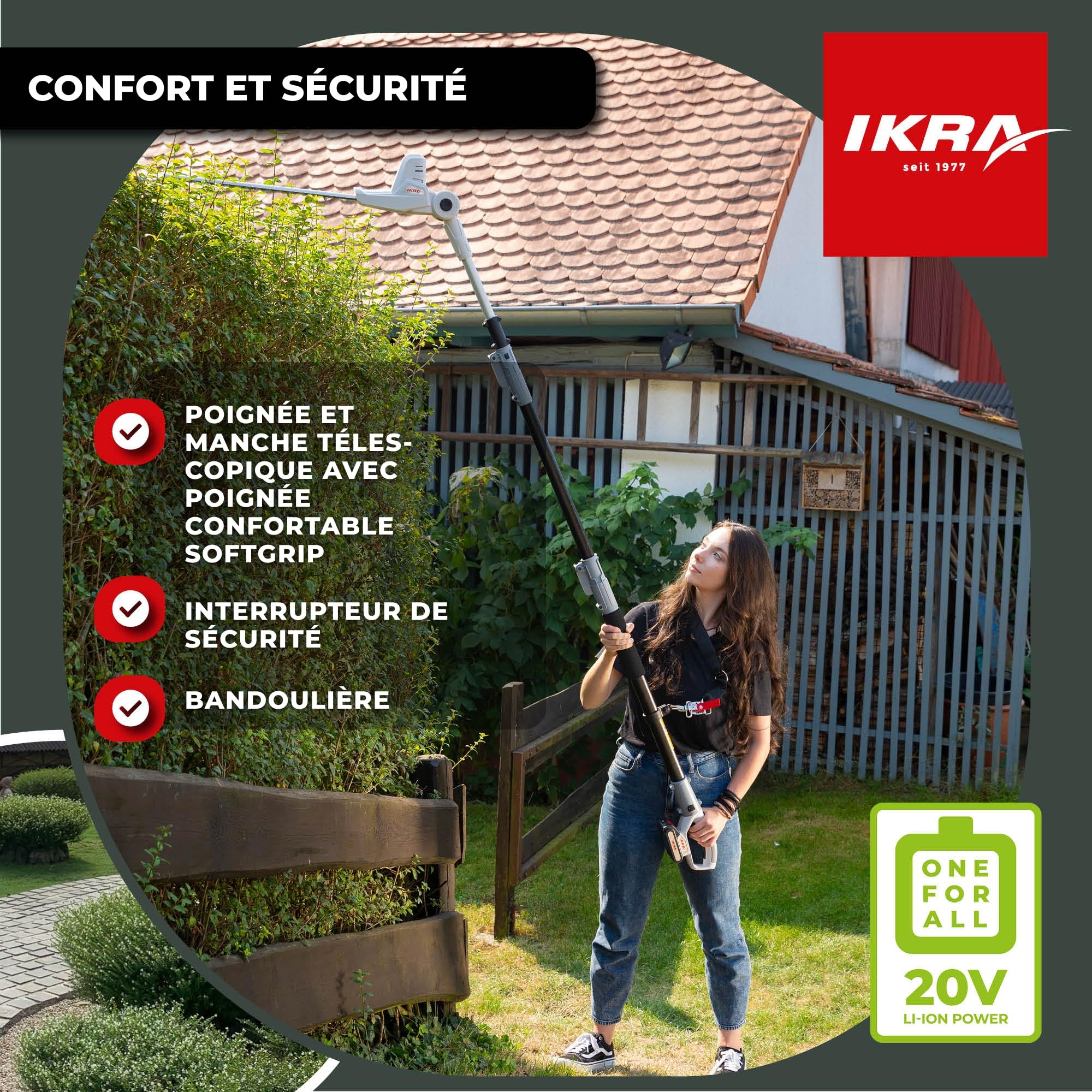 IKRA taille-haie télescopique sans fil ICPH 2040, 40 cm, poignée rotative