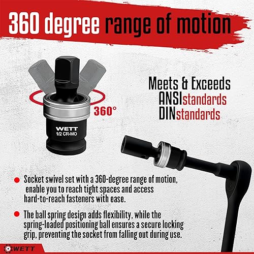 Miniatura 6 de Impact - Juego de juntas universales, juego de adaptadores giratorios de 3 piezas, 12 pulgada, 38 pulgadas y 14 pulgadas, zócalo tambaleante de