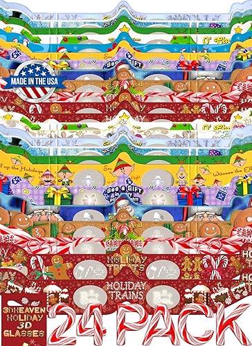 24 pares de gafas 3D navideñas – con estilos exclusivos de 3DHeaven Rare Treats y trenes festivos – 13 diferentes