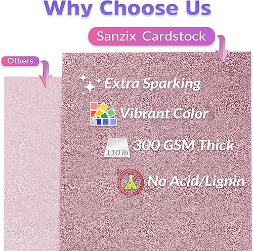 Miniatura 3 de SANZIX 30 hojas de papel de cartulina rosa con purpurina de 12 x 12 pulgadas, 110 libras, 300 GSM para Cricut, tarjetas de Navidad, álbumes de