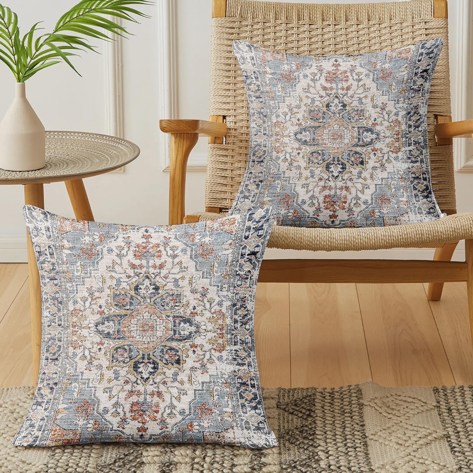 XPHZZL Pack of 2 Soft Decorative Cushion Covers 45 x 45 cm Square Throw Pillow Case Bohemian Style Pillowcases for Sofa Bedroom Outdoor Patio Garden Blue/Grey with Invisible Zipper - Image 3