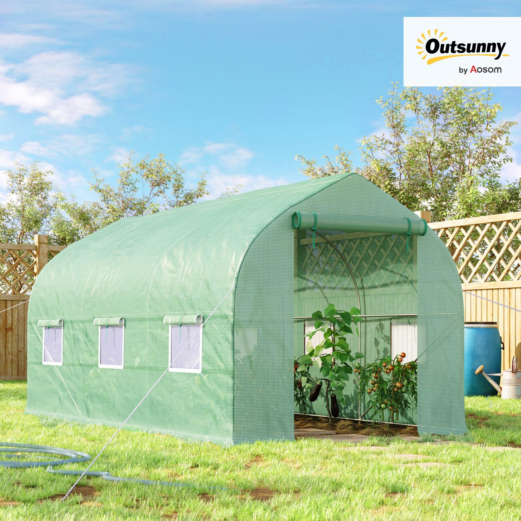 Outsunny Invernadero de Jardín 4x2x2 m Invernadero de Túnel con 6 Ventanas Transpirables y Puerta Enrollable con Cremallera Huerto para Cultivo Plantas Verduras Verde
